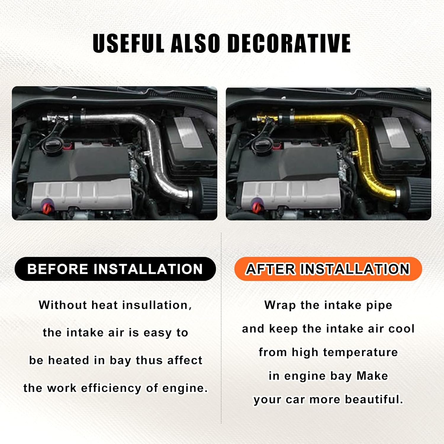 Sporacingrts 2PCS 2" X 65.6'（20M） Gold Adhesive Backed Heat Barrier Tape Glass Fiber Heat Shield Reflective Tape Wrap Roll Compatible with Car Intake Pipe Engine Bay Etc