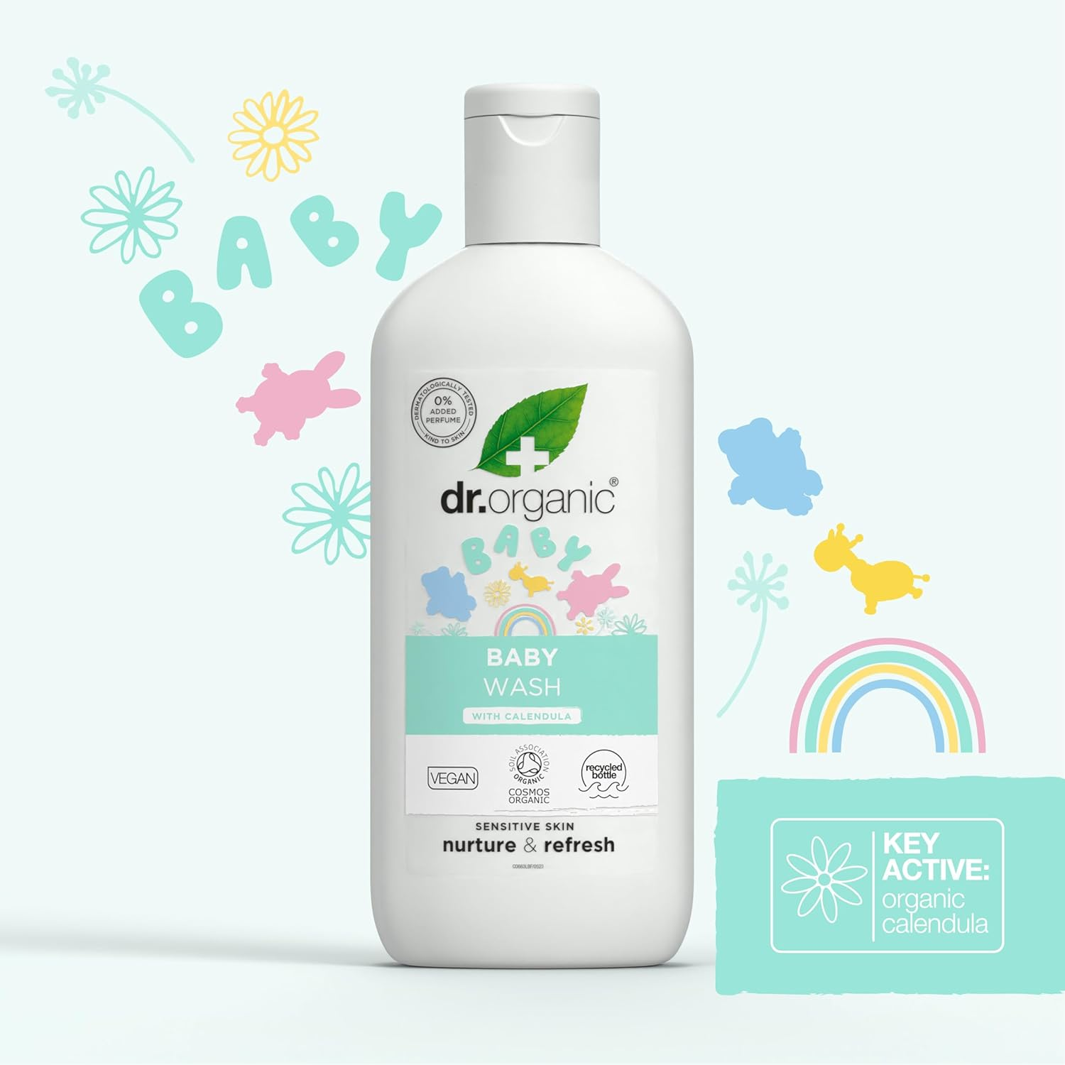 Dr Organic Calendula Baby Wash, Fragrance Free, Gentle Cleansing, Sensitive Skin, Natural, Vegan, Cruelty-Free, Paraben & Sls-Free, Organic, 250Ml