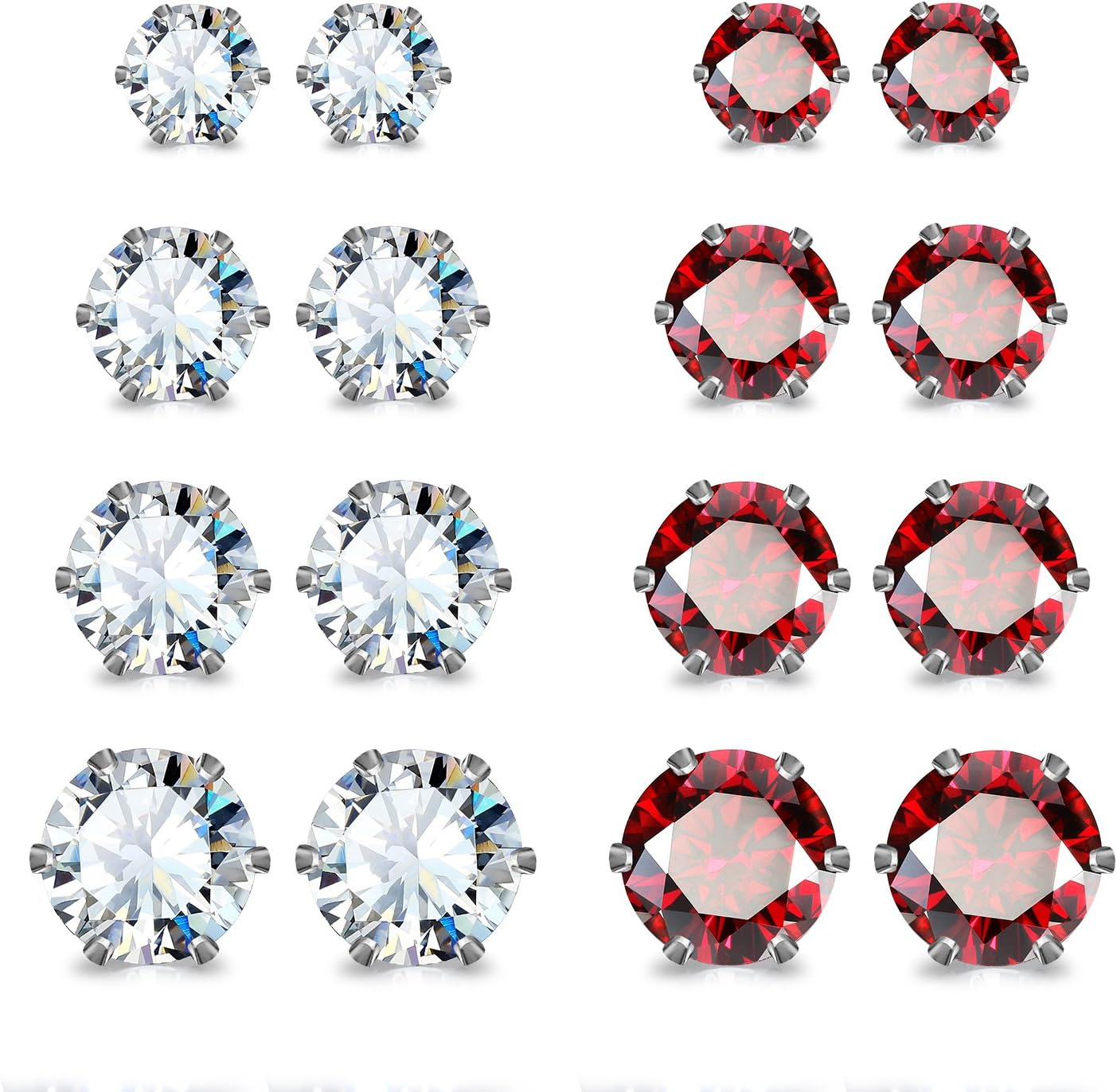 Jewelrieshop Stainless Steel round Ball Studs Cubic Zirconia Studs Faux Pearl Earrings Set for Women (8 Pairs / 18 Pairs)