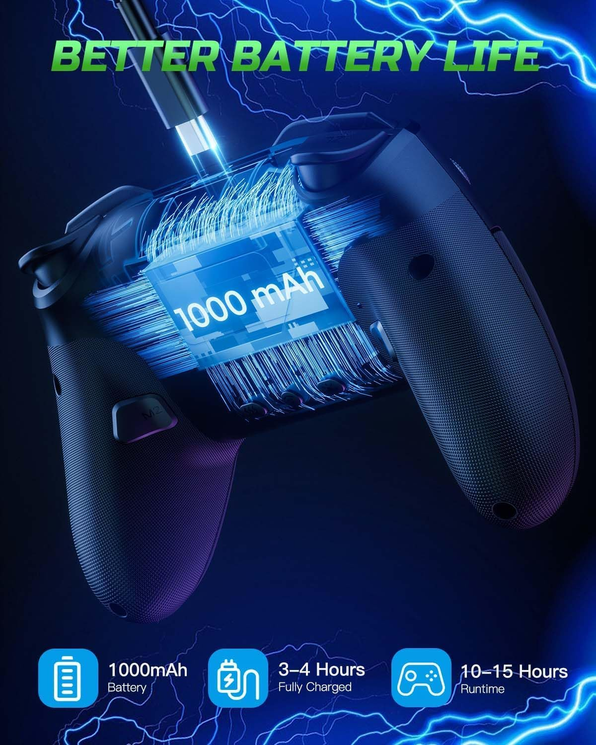 Switch Controller Compatible with Switch/Switch Lite/Switch Oled/Windows/Ios/Android, RGB Lightning Programmable Wireless Switch Pro Controller with One Key Pairing Wake up Turbo Vibration image number 3