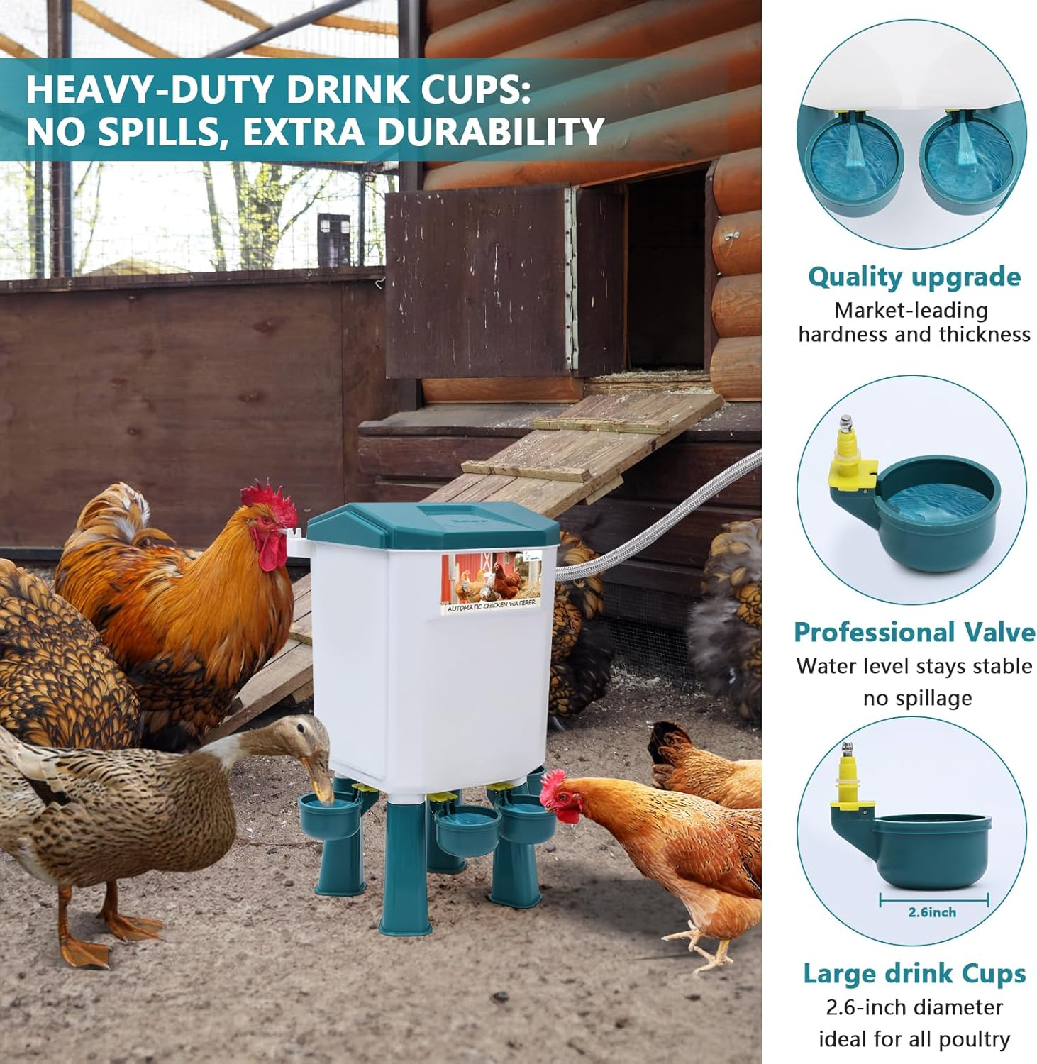 Lilyang Float-Controlled Automatic Chicken Waterer for Continuous Fresh Water, Self Filling Chicken Waterer with 60 Inch Water Hose (One End 3/4''), Suitable for Quail Duck Turkey image number 6