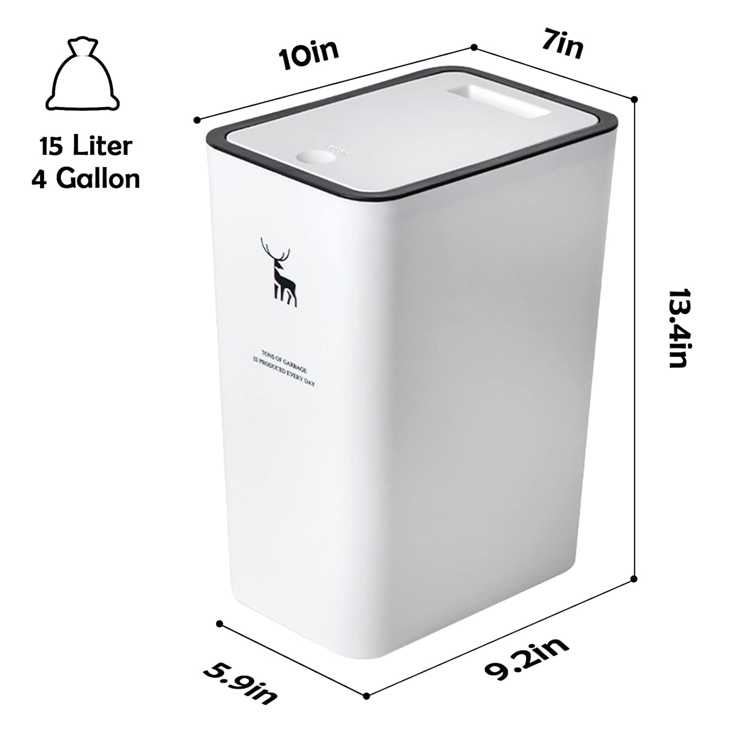 XPIY Trash Can with Lid, 2 Pack 4 Gallons/15 Liters Garbage Can with Press Top, Small Trash Can Dog Proof, Plastic Trash Bin, Waste Basket for Bathroom|Kitchen|Bedroom|Office (2, White) image number 4