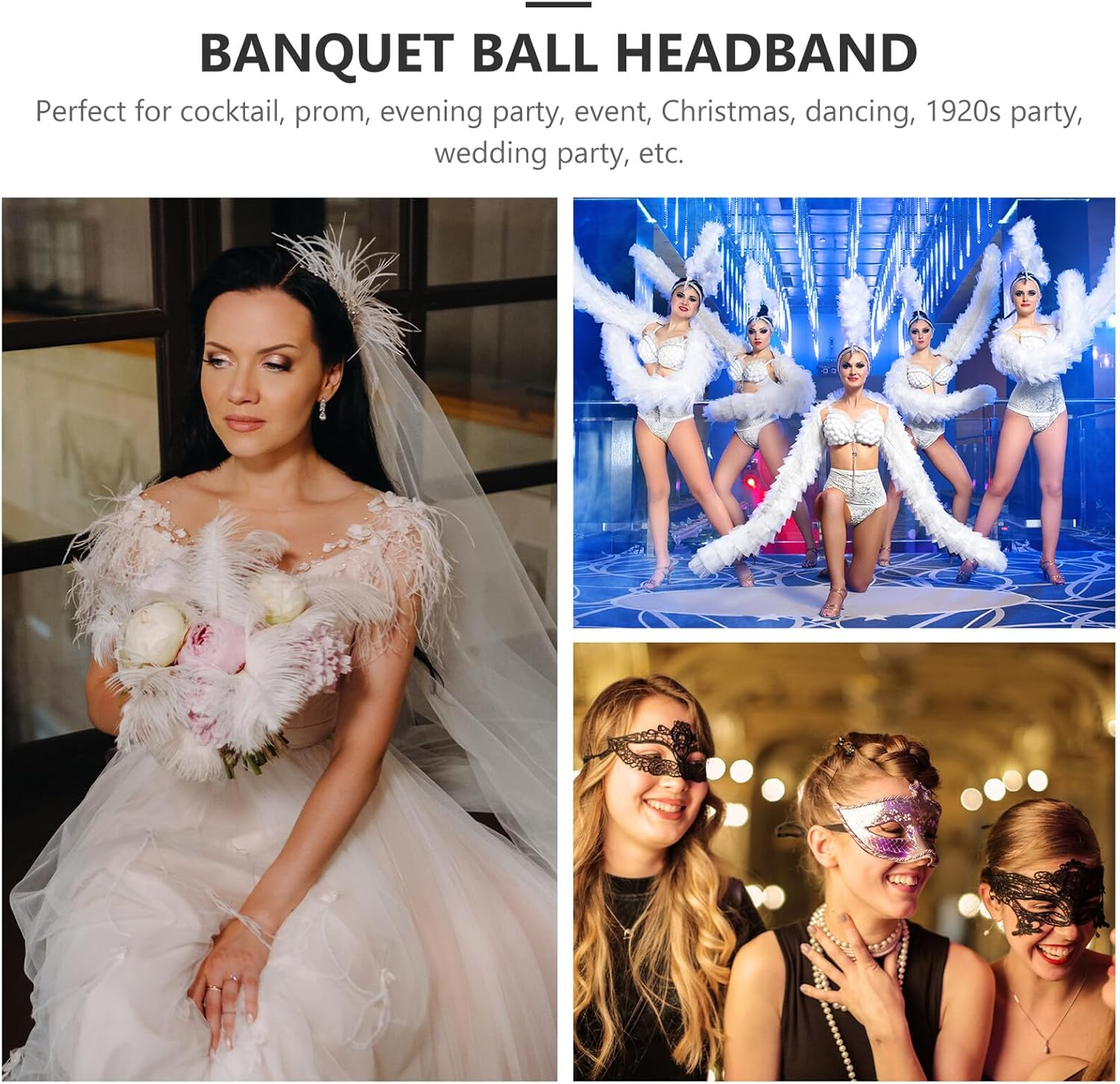 Plume Headband for Women Vintage Flapper Accessories for Roaring Costume Parties Wedding Dancing Headpiece Stylish Hair Accessories image number 5