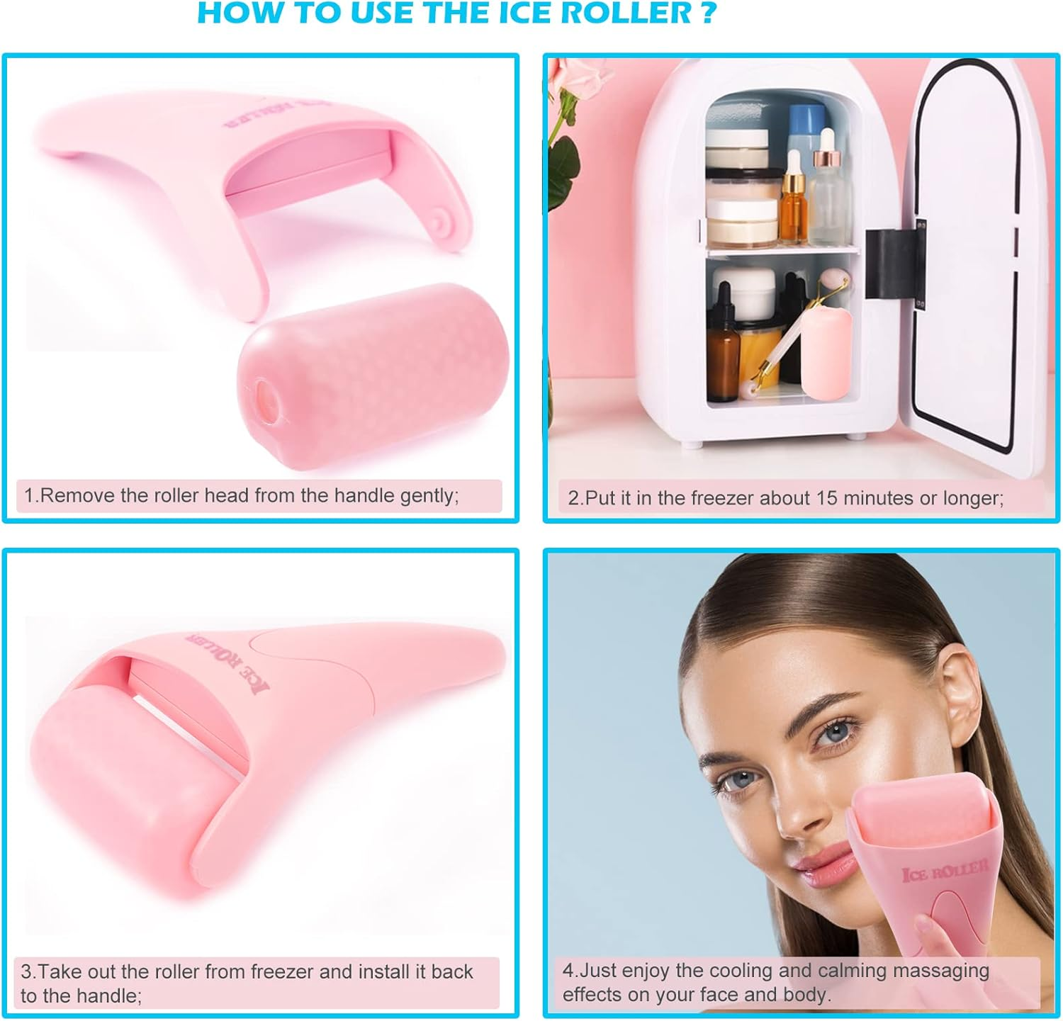 AFOUNDA Ice Roller for Face, Eyes and Whole Body Relief, Face Roller Skin Care Tool for Migraine Relief and Blood Circulation,Ideal for All Skin Types (Pink) image number 4