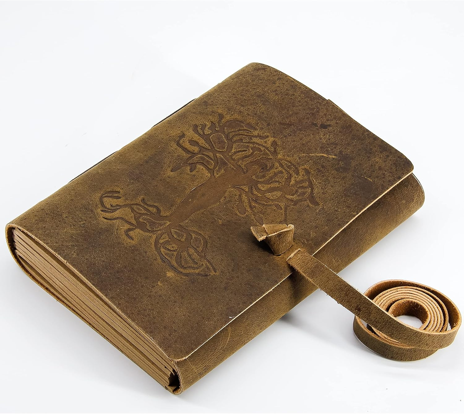 Leather Journal for Women and Men Embossed 8 X 6 Inch Handmade Lined Craft Paper Mother Earth Notebook Writing Notepad Book of Shadows Journal - Green image number 3