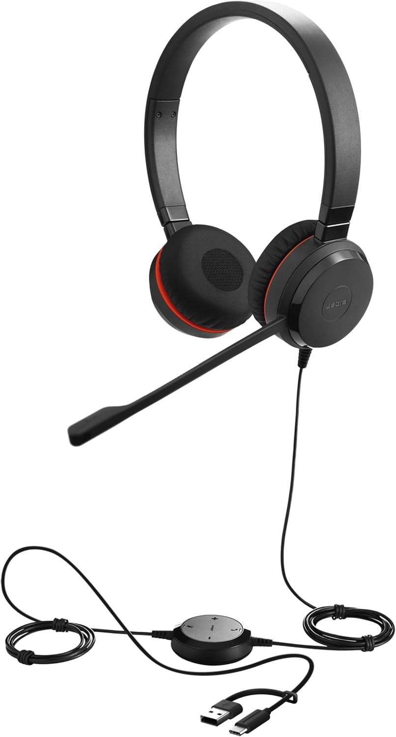 Jabra Evolve 30 II Wired Headset - USB C + 3.5Mm Jack - Advanced Chipset with ANC in Uni Directional Microphone - on Ear Headphones with Noise Cancelling Mic - Rich, Immersive Sound - Microsoft Teams
