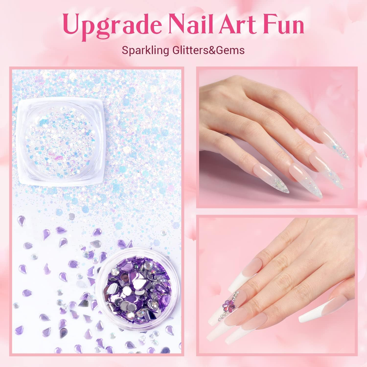 Modelones Poly Nail Gel Kit Builder Extension Gel Nude White French Nail Colors with Mini Nail Lamp Slip Solution Rhinestone Nail Manicure All-In-One Kit DIY Nail Art Design Beginner Kit Gift
