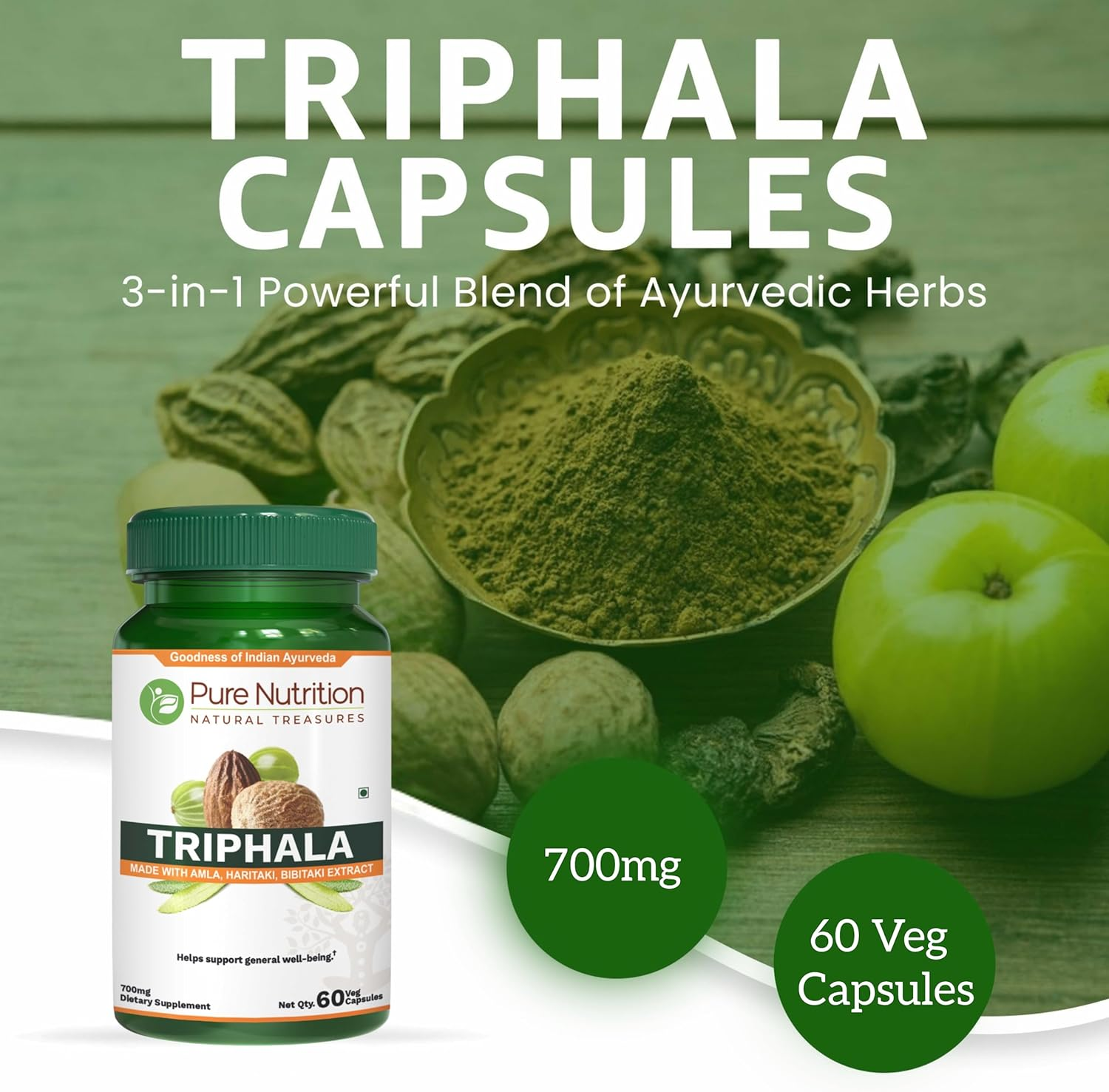 Pure Nutrition Triphala Extract 700Mg. (Equivalent to 1900Mg Triphala Fruit Powder) Non GMO | Once Daily | 60 Days Supply. image number 4