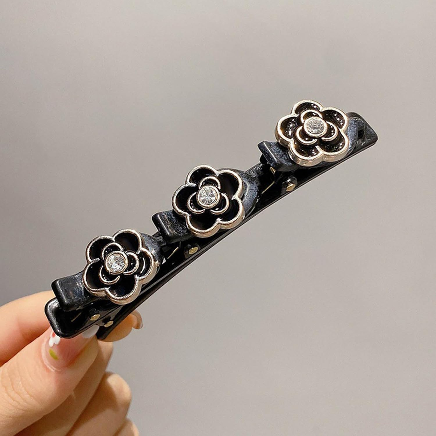 Braided Hair Clips with Sparkling Crystal Stone and 3 Small Clips Beaded Hairpin Duck Bill Clip Braided Hair Clip with Rhinestones for Women as a Gift (Style: J) image number 4