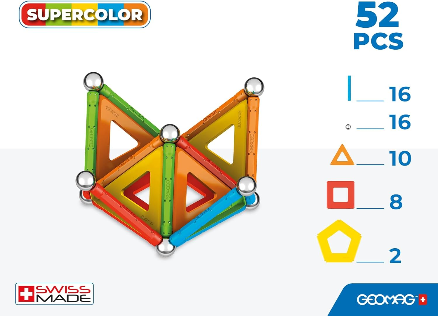 Geomag - Supercolor Magnetic Constructions for Kids, Magnetic Toy, Green Collection 100% Recycled Plastic, 52 Pieces