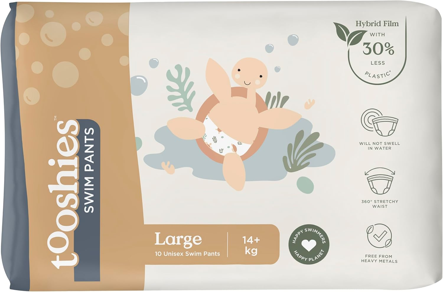 Tooshies | Swim Pants | Size Large 14+ Kgs | Hybrid Film with 30% Less Plastic | No Swell | Pull up and Tear off | Turtle Print | Unisex | 10Pk (Pack of 2) image number 2