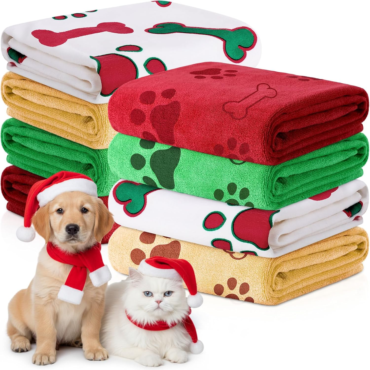 Chumia 8 Pcs Dog Towels for Drying Dogs Cats Pet Towels Bulk Puppy Microfiber Quick Drying Paw Bath Bathing Supplies Absorbent for Medium Pets(Colorful,40 X 24 Inch)