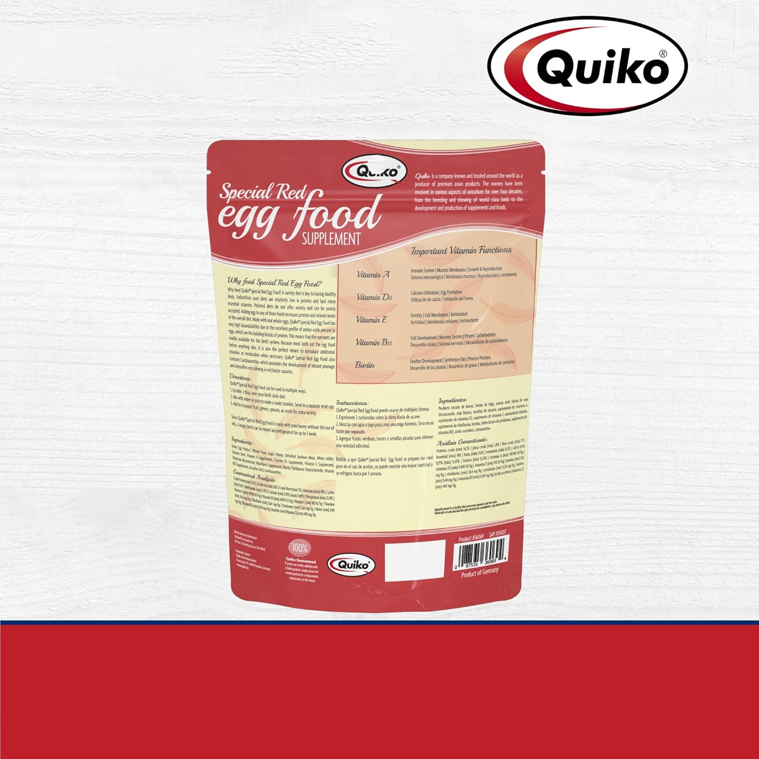 Quiko Special Red Egg Food Supplement, Red-Factor Formula with Canthaxanthin for Canaries, 1.1 Lb. Pouch image number 2