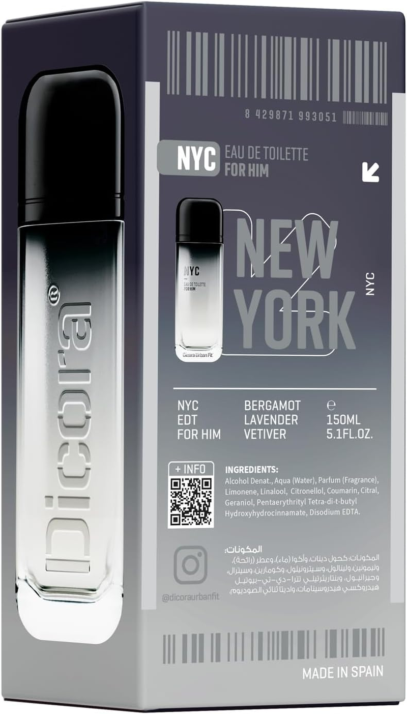 NYC by Dicora Urban Fit - Cologne for Men - Notes of Bergamot, Tangerine, Lavender, and Tonka Beans - Evokes Sophistication - 5.07 Oz EDT Spray