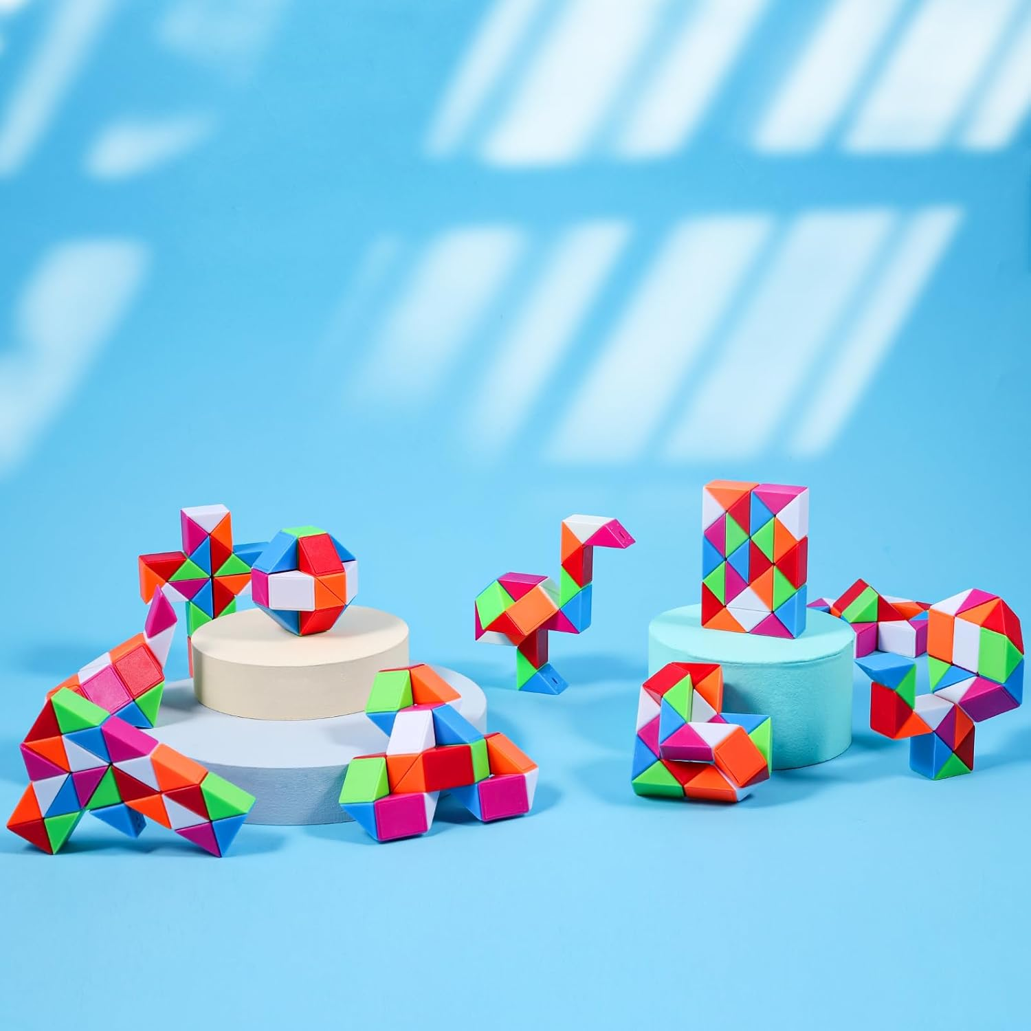 JOLLYFUN 12 Pack Magic Snake Cube Fidget Toys for Kids - 24 Blocks Rainbow Twist Puzzle, Party Favors, Classroom Prizes, Birthday Goodie Bag Fillers, Stress Relief Sensory Toys image number 5