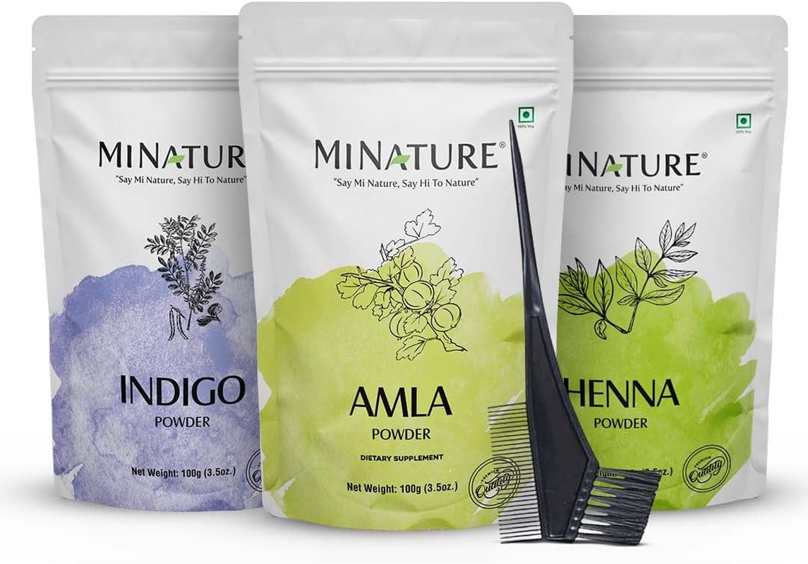 Mi Nature Triherb Color Combo 300G (100G X 3) | Natural Care Kit with Henna, Indigo & Amla Powder | Colour with Care image number 2