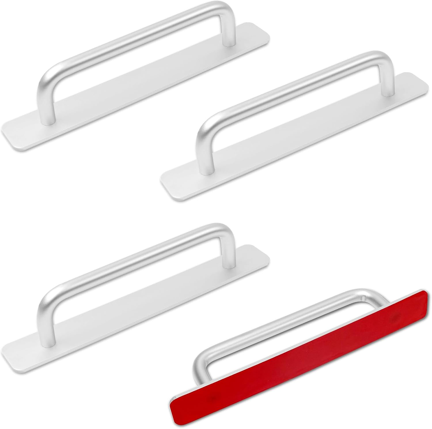 4 PCS Adhesive Cabinet Handles, No Drilling Drawer Pulls, Aluminum Alloy Stick on Door Handles, Window Handles for Kitchen, Cupboard Sliding Closet, Dresser Closet (Silver)