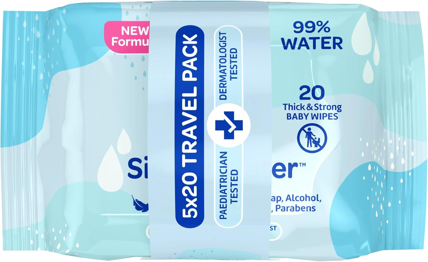 Curash Simply Water Baby Wipes, 5X20 Pk, Thick & Soft Texture, 99% Purified Water with No Soap, Alcohol or Parabens, Suitable for Newborns, Everyday Cleansing & Nappy Changes, Travel Size, 100 Wipes image number 2