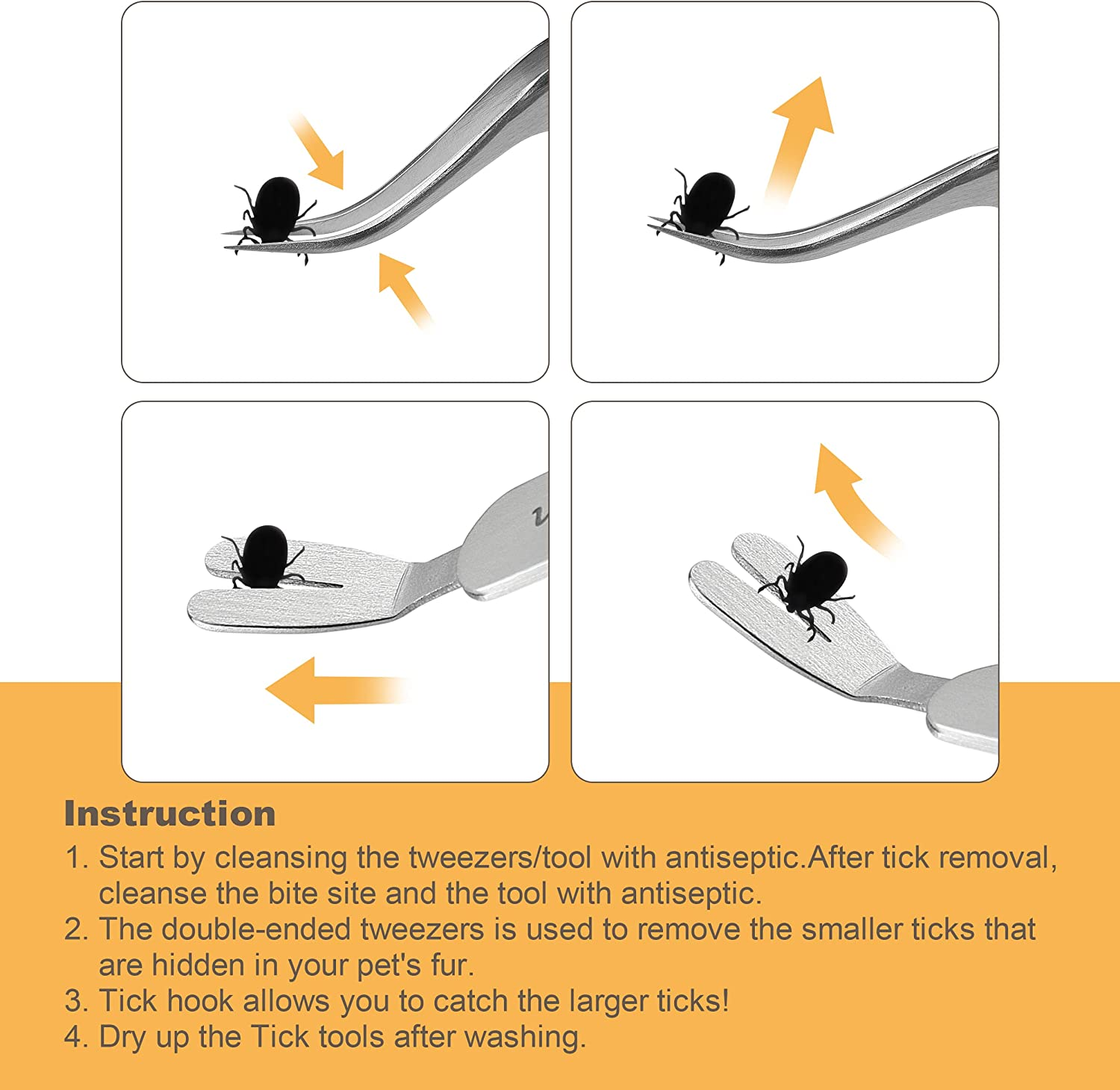 PAFASON Premium Tick Removal Tweezer Set, Dual-Headed, Multi-Functional Stainless Steel Twister Remover for Dogs, Cats, Humans, Storage Case