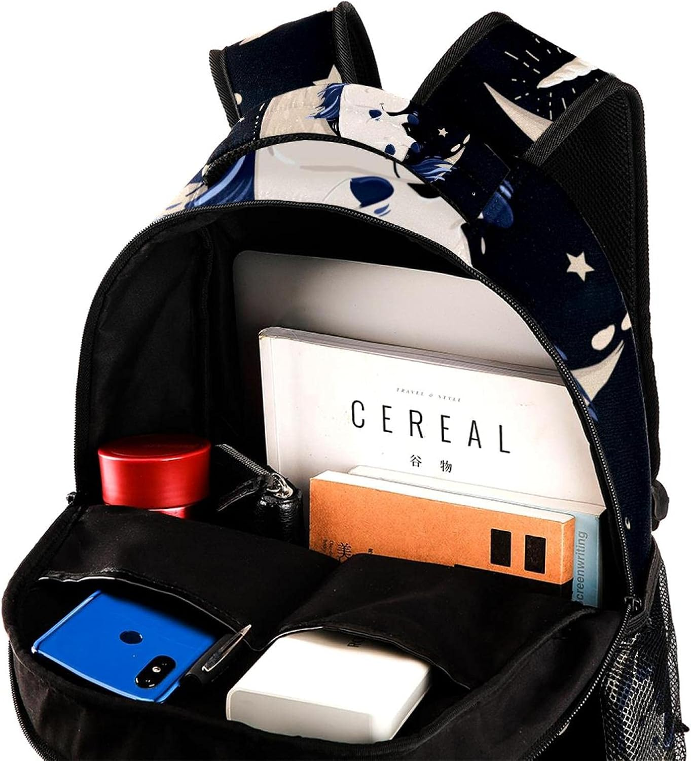 Unicorn with Magic Blue Sleeping in the Moon in Space Backpack Students Shoulder Bags Travel Bag College School Tote Backpacks image number 5