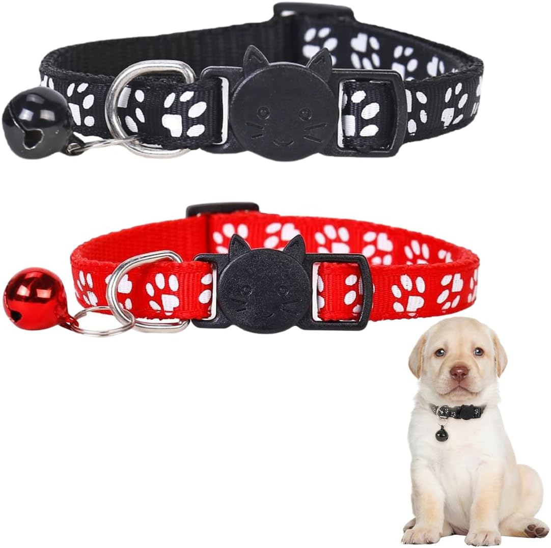Weddhuis Pack of 2 Cat Collars with Safety Clasp and Bell, Adjustable Collar Cat Kitten image number 4