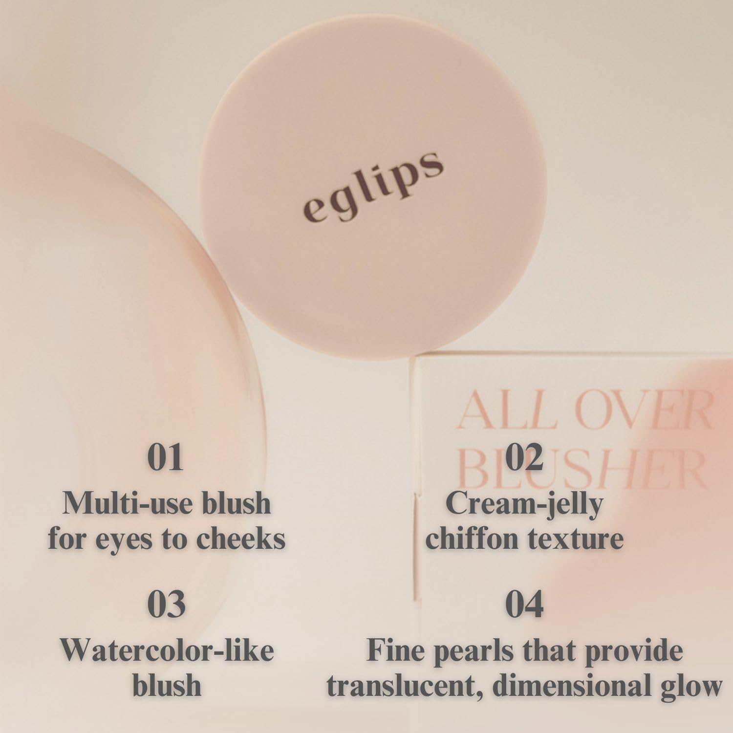 EGLIPS All over Blusher - Multi-Use Cream Jelly Blush for Eyes & Cheeks Easy Blend and Buildable Texture with Shimmery Pearls Transparent Natural Finish Korean Face Makeup (01 REFLECTION, 5 Gram) - 01 Reflection image number 2
