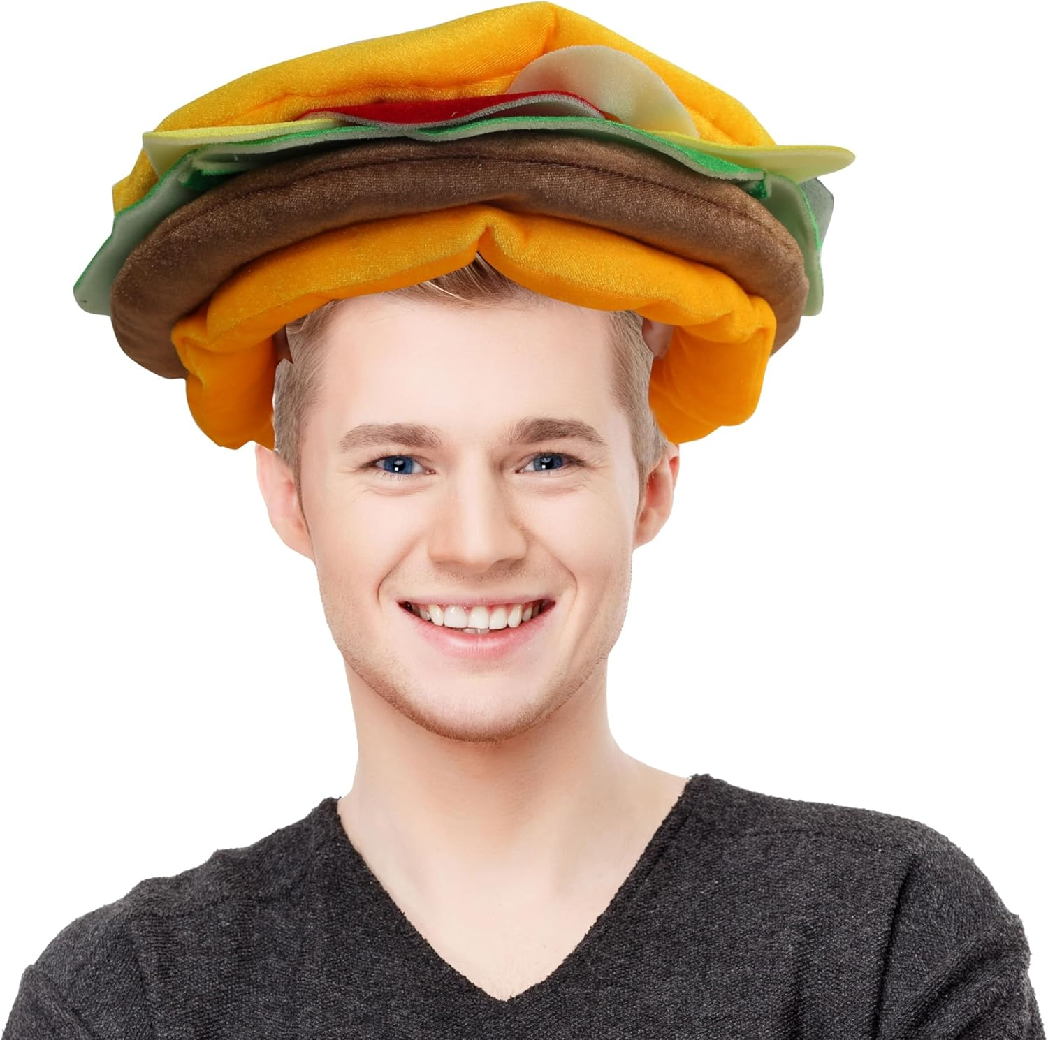 Burger Hat - Funny Plush Burger Headwear with Sesame Buns, Cheese, Lettuce & Patty for Adults - Great for Food Themed Parties & Events image number 3
