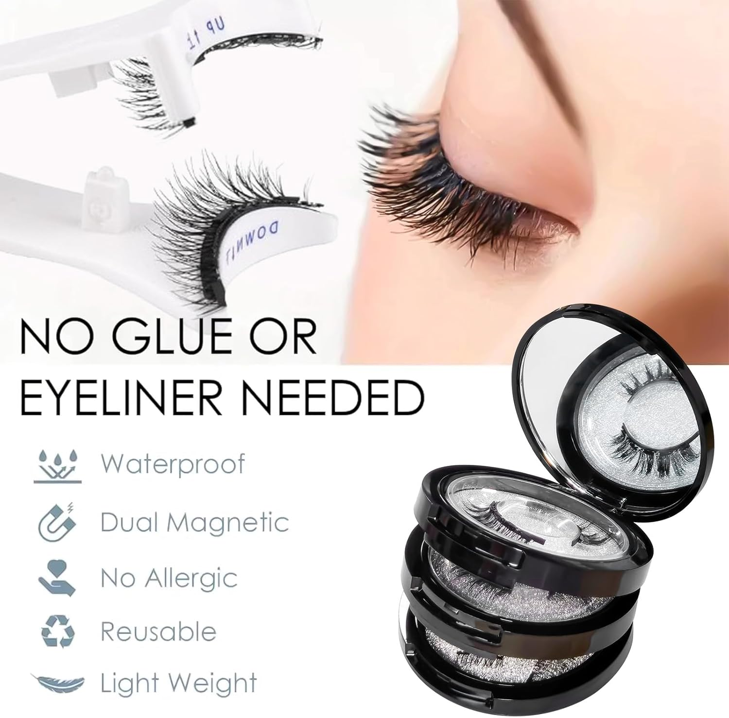3 Style Magnetic Eyelashes, No Glue Needed Magnetic Lashes Natural Look, Reusable Lash Cluster Kit with Auxiliary Clip and Storage Box, Long Lasting Waterproof False Eyelashes for Girls Women image number 1