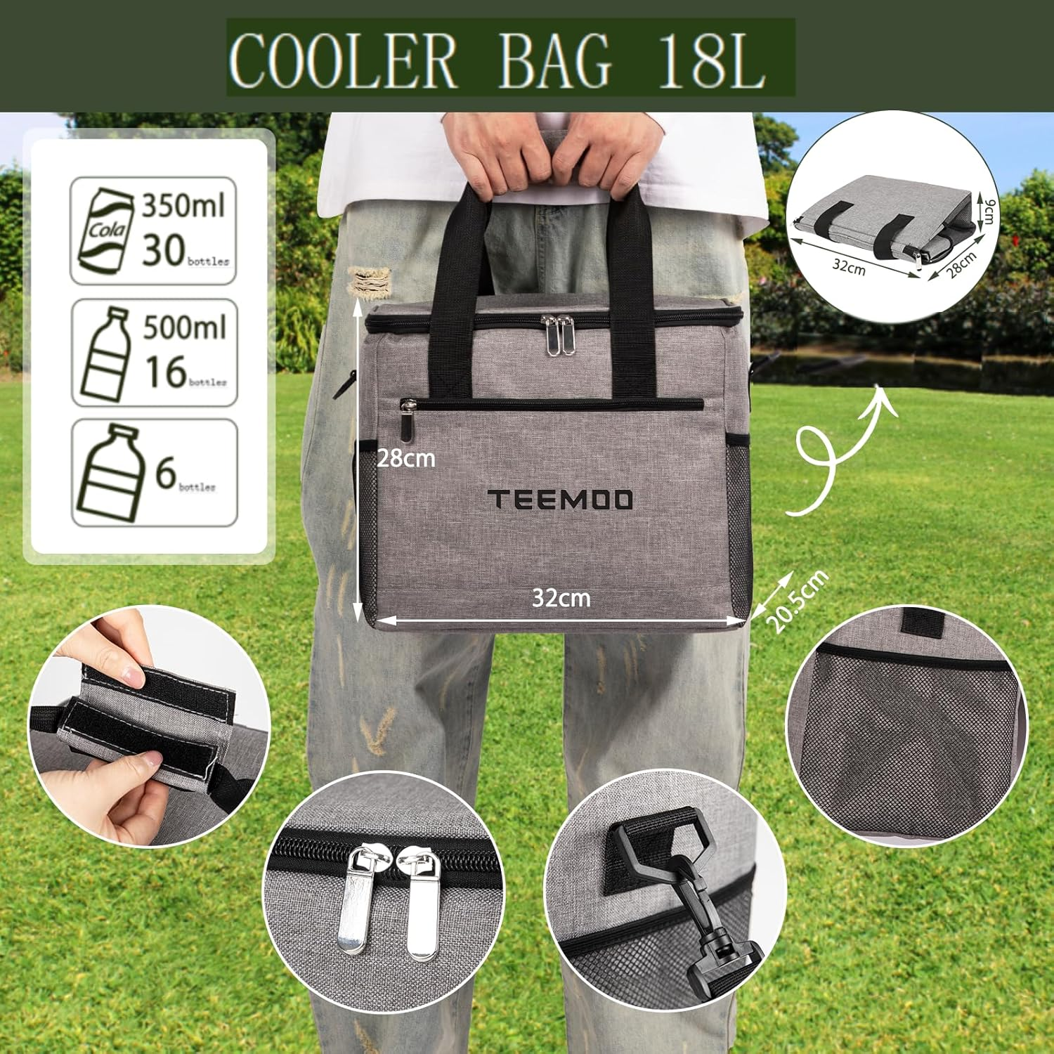 TEEMOO Large Cooler Bag 18L, Soft Cooler Bag, Leakproof, Collapsible, Portable Cooler Bag, Suitable for Beach Camping Picnics image number 1