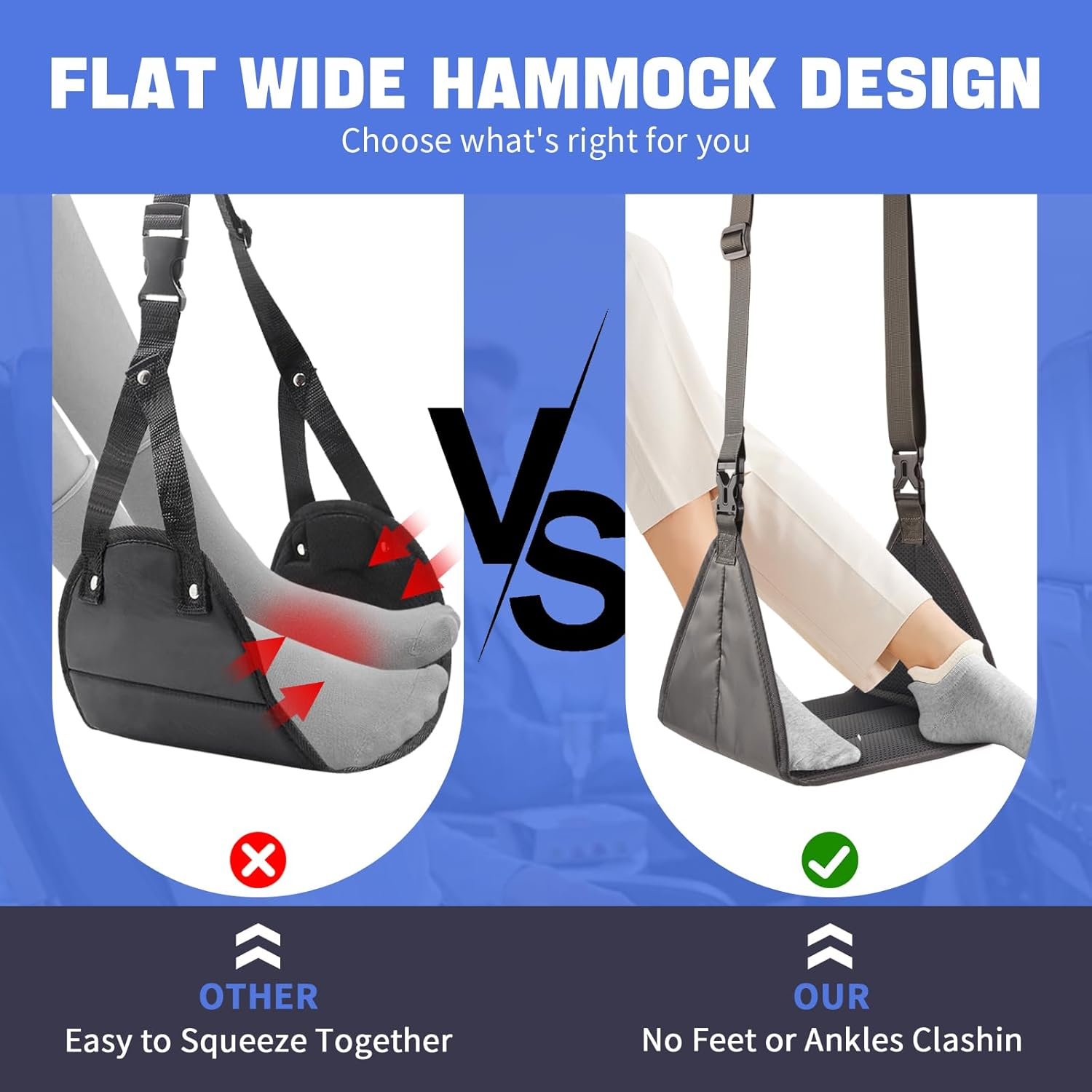 Portable Airplane Footrest with Stable Base - Adjustable Travel Foot Hammock Prevents Leg Clashing, Carry-On Essentials for Flight, Train & Office Use (Grey) image number 1