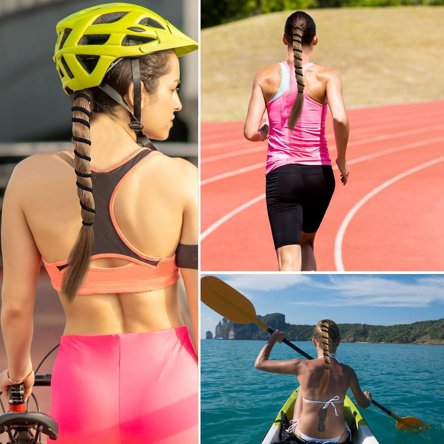 3Pcs 35"Ponytail Holders Hair Ties for Sports,Non-Destructive Strong Braided Ponytail Hair Ties Rip Hair Ties for Women Gym,Swimming,Diving (Black, 35") image number 2