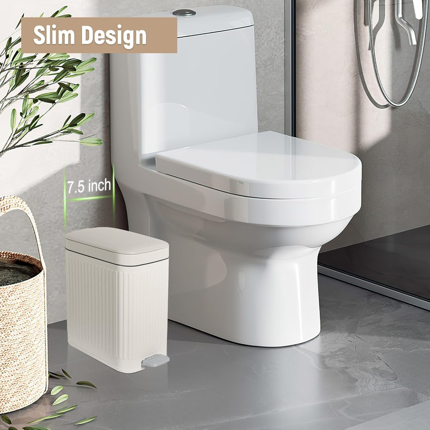 Small Bathroom Trash Can with Lid Slim Soft Close, Garbage Can with Pop-Up Lid & Step on Foot Pedal, Small Trash Bin Trashcan Waste Basket for Toilet, Office, Bedroom, Kitchen, Living Room image number 5