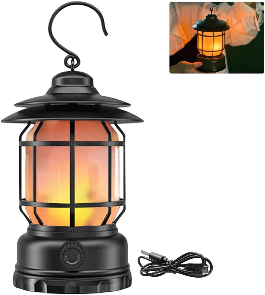 Clearhill Rechargeable Camping Lantern, Flame Decorative Table Lamp, 2 Modes LED Light with Hook,Dimmable Vintage Style,Portable Waterproof Camping Light for Indoor/Outdoor Use image number 4