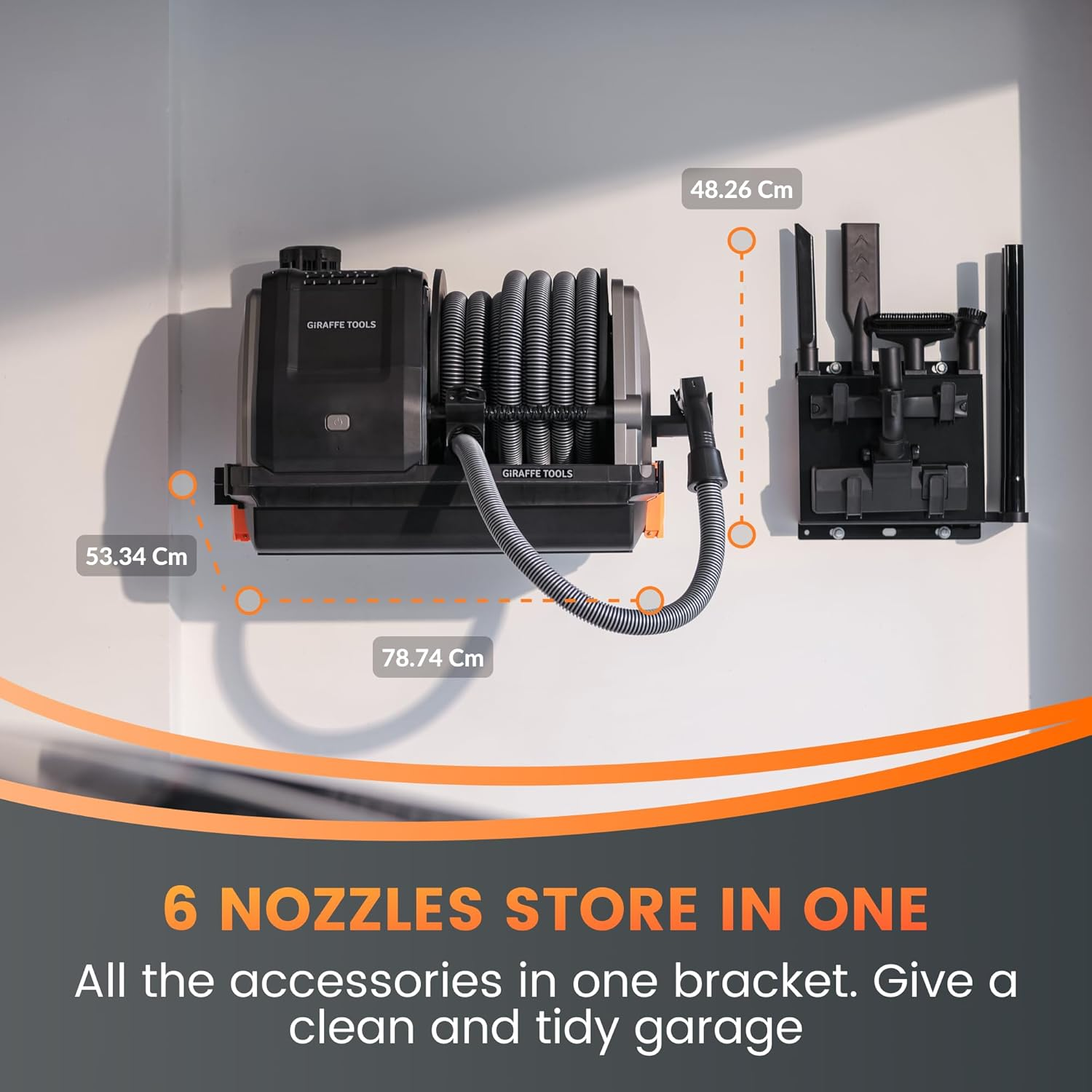 Giraffe Tools Grandstorm Vacuum Cleaner with 10M Retractable Hoses, Wall Mounted, Wet Dry Vacuum Cleaner with 6 Nozzles for Car Detailing Normal Version, Grey, No Remote Control image number 6