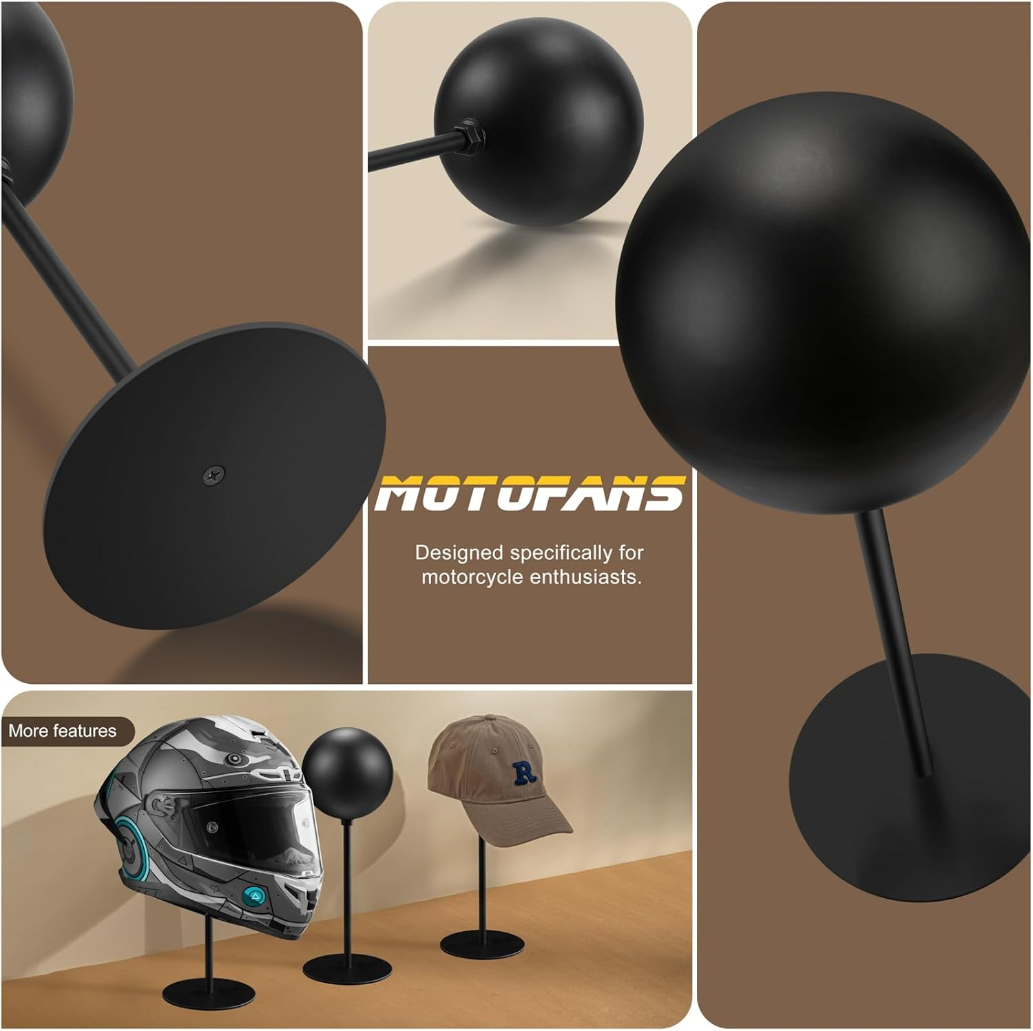 Helmet Stand Metal, Rotation Metal Stand Desktop Hanger Rack Helmet Stand Display for Motocycle Helmet, Caps,Hat, and Rugby Helmet(4Pack) image number 1