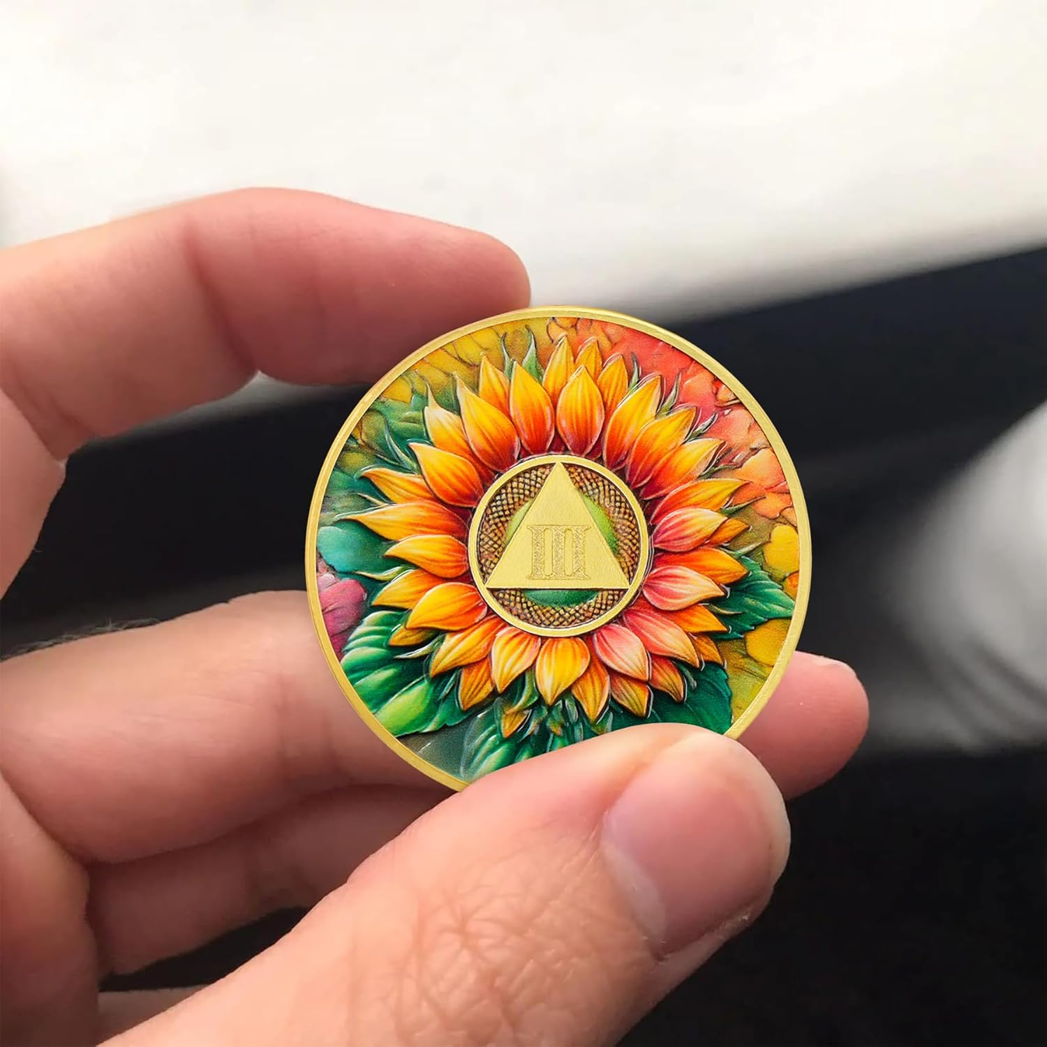 3 Year Sunflower Sobriety Coin - AA Chip Recovery Token - Sober Medallion with Serenity Prayer - AA Coin for Sobriety Gifts for Women and Men - Sober Gift Recovery Medal for AA Token Milestones image number 6