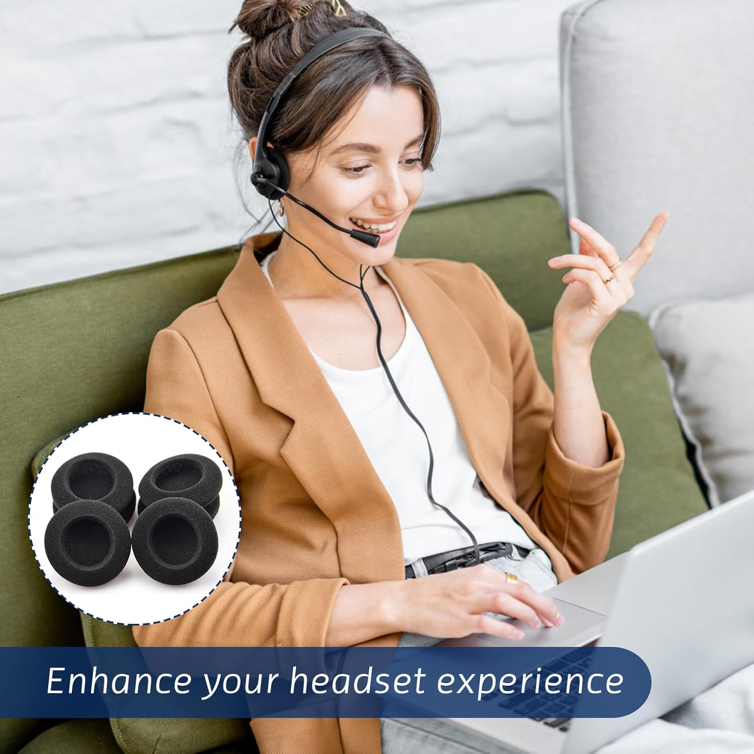 6 Pcs Headphone Ear Cushions, 55 Mm Foam Earpad Covers Replacement for Office Telephone, Gaming Headset, Comfortable and Fresh-Looking Headphone Pad for Long-Term Use and Enhanced Listening Experience image number 3