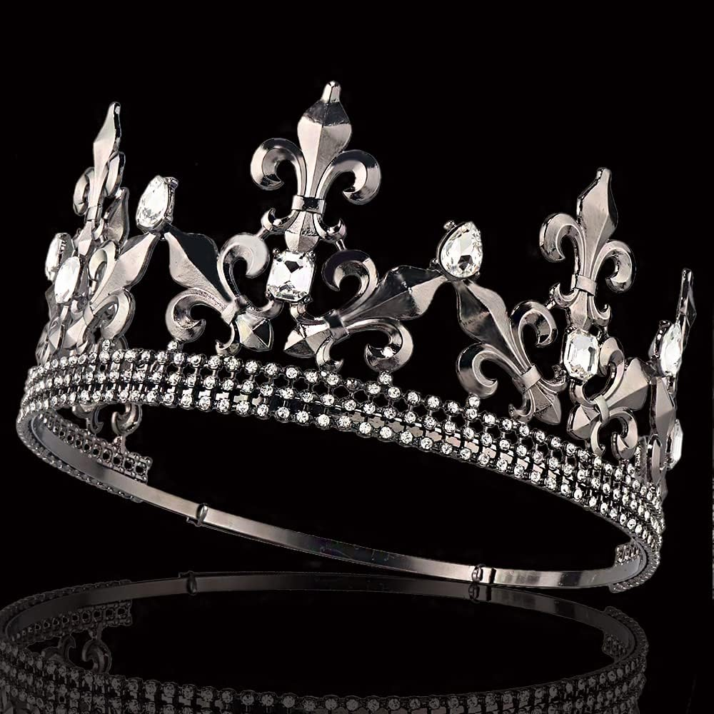 Royal King Crown Men Metal Prince Crowns Tiaras Full round for Christmas/Wedding/Prom/Pageant/Birthday Party/Photography - Black image number 6