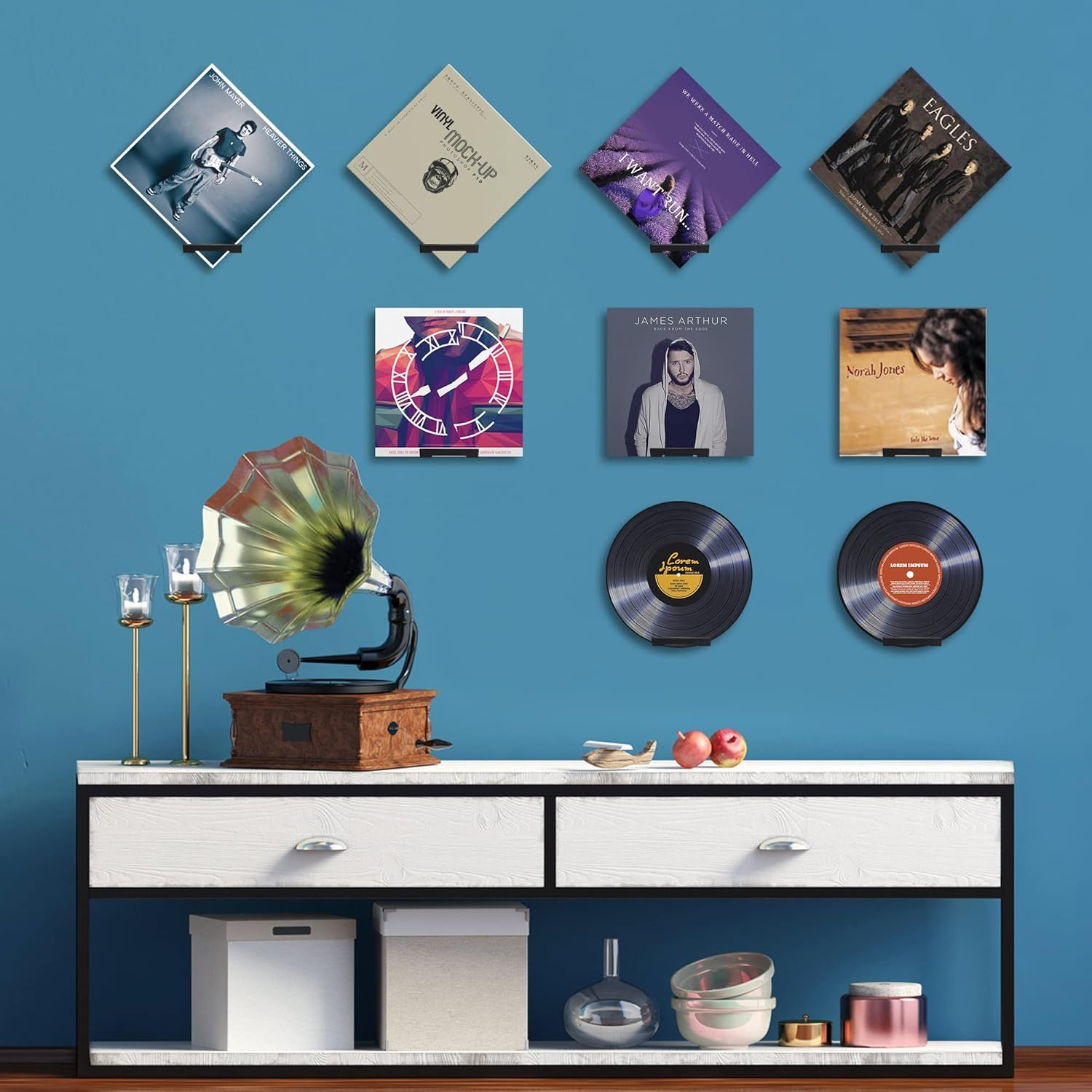 Mylifeunit Vinyl Record Wall Mount, 6 Pack Metal Record Holder for Albums Display (Black) image number 1