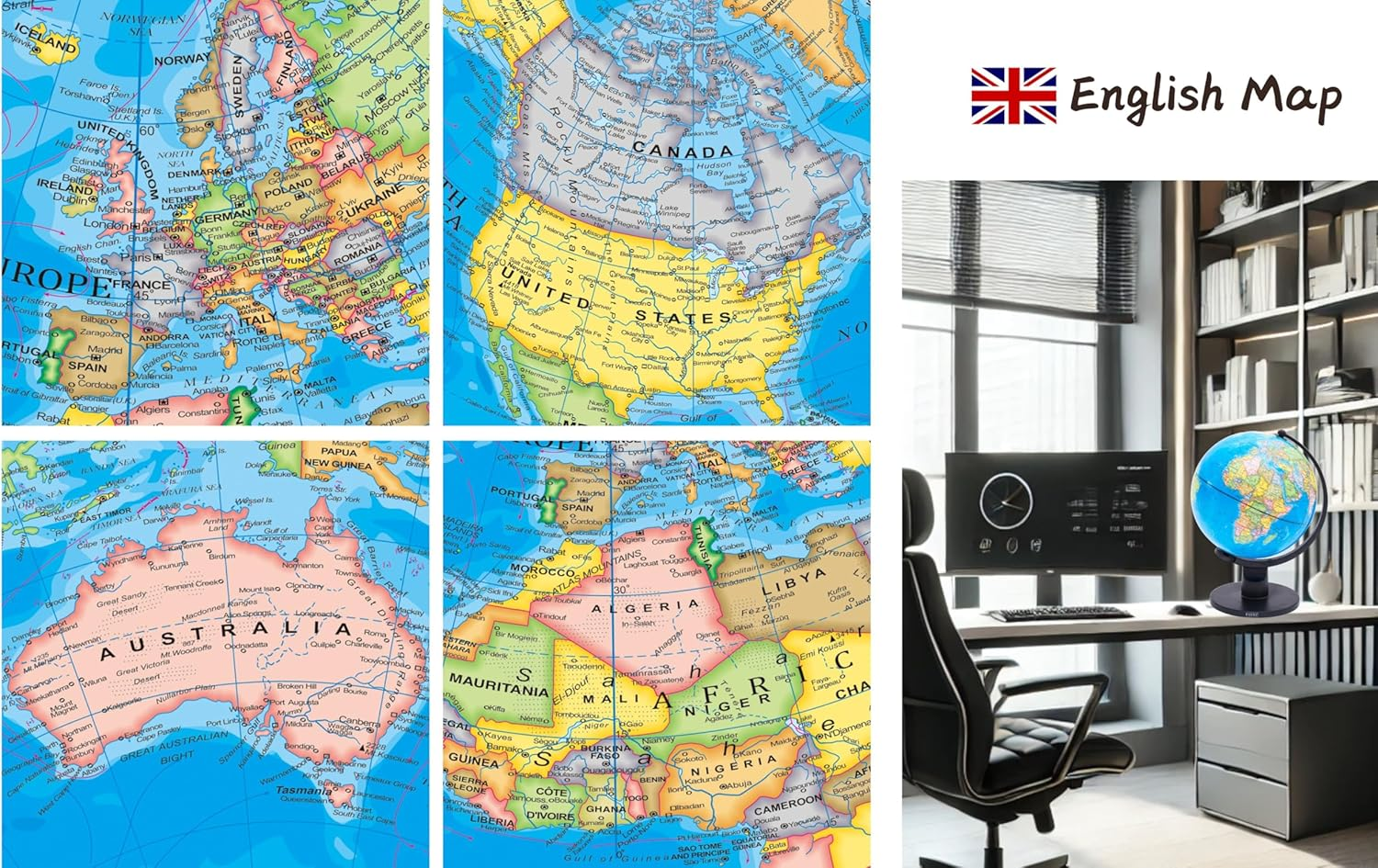 Exerz 25Cm World Globe Educational, Political Map Swivel Rotating Desk Earth Globe - Geography Learning Home School Office - Diameter 25Cm image number 2