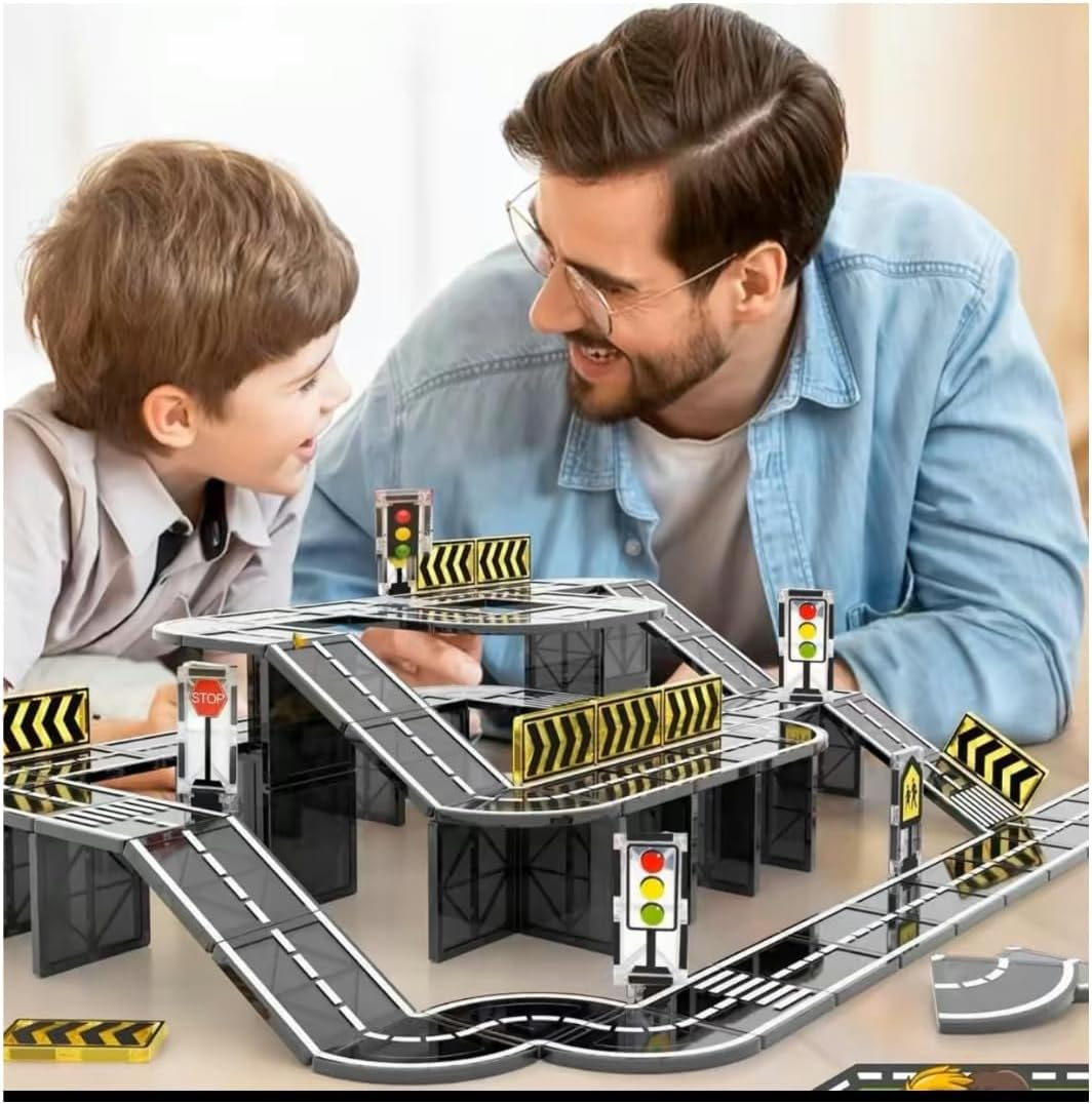 Magnetic Tiles Road Set for Kids, 41 PCS Magnetic Building Blocks with Car Toys, Construction Magnetic Blocks Toys, Boys Gifts image number 3