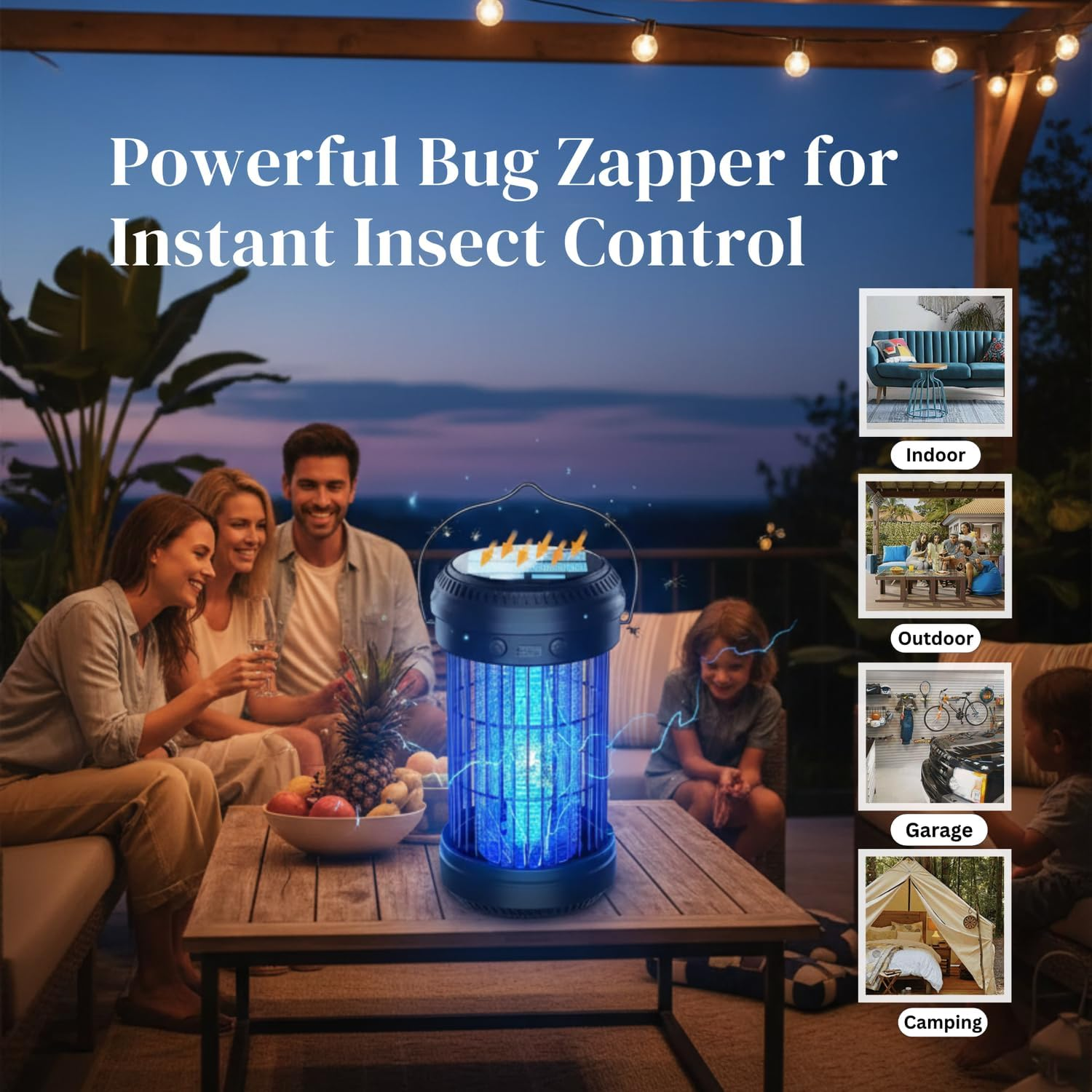 Bug Zapper &ndash; Solar & USB Rechargeable Insect Killer Lamp | 5W UV Light Bulb with 4200V High Voltage Grid for Flies & Mosquitoes | Black | Portable, Eco-Friendly & Powerful Pest Control. image number 2
