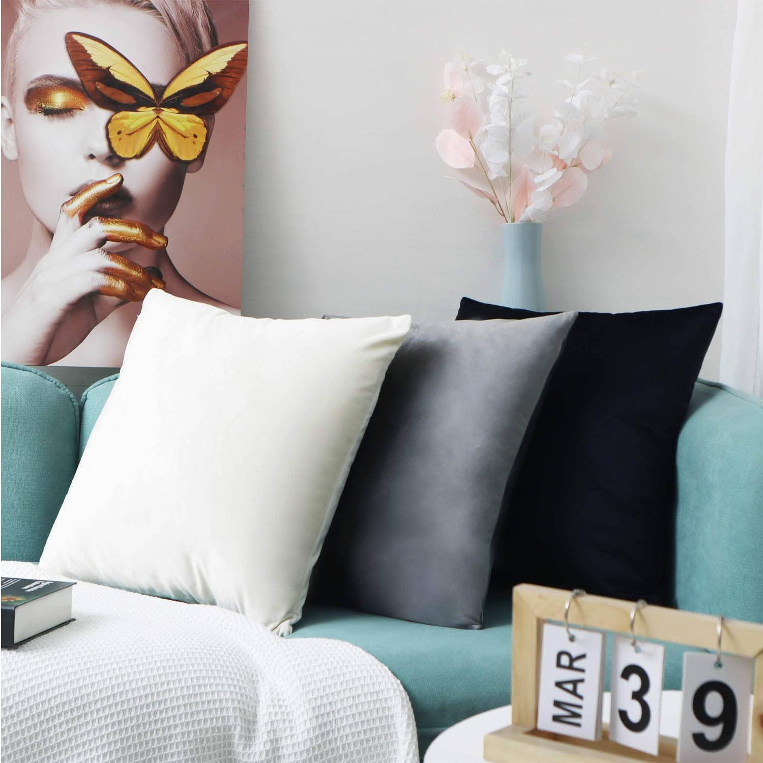 Cyuripu Pack of 2 Velvet Black Throw Pillow Covers 24 X 24 Inch Decorative Soft Cozy Square Cushion Covers for Sofa Couch Bed Home Decor 60 X 60 Cm image number 2