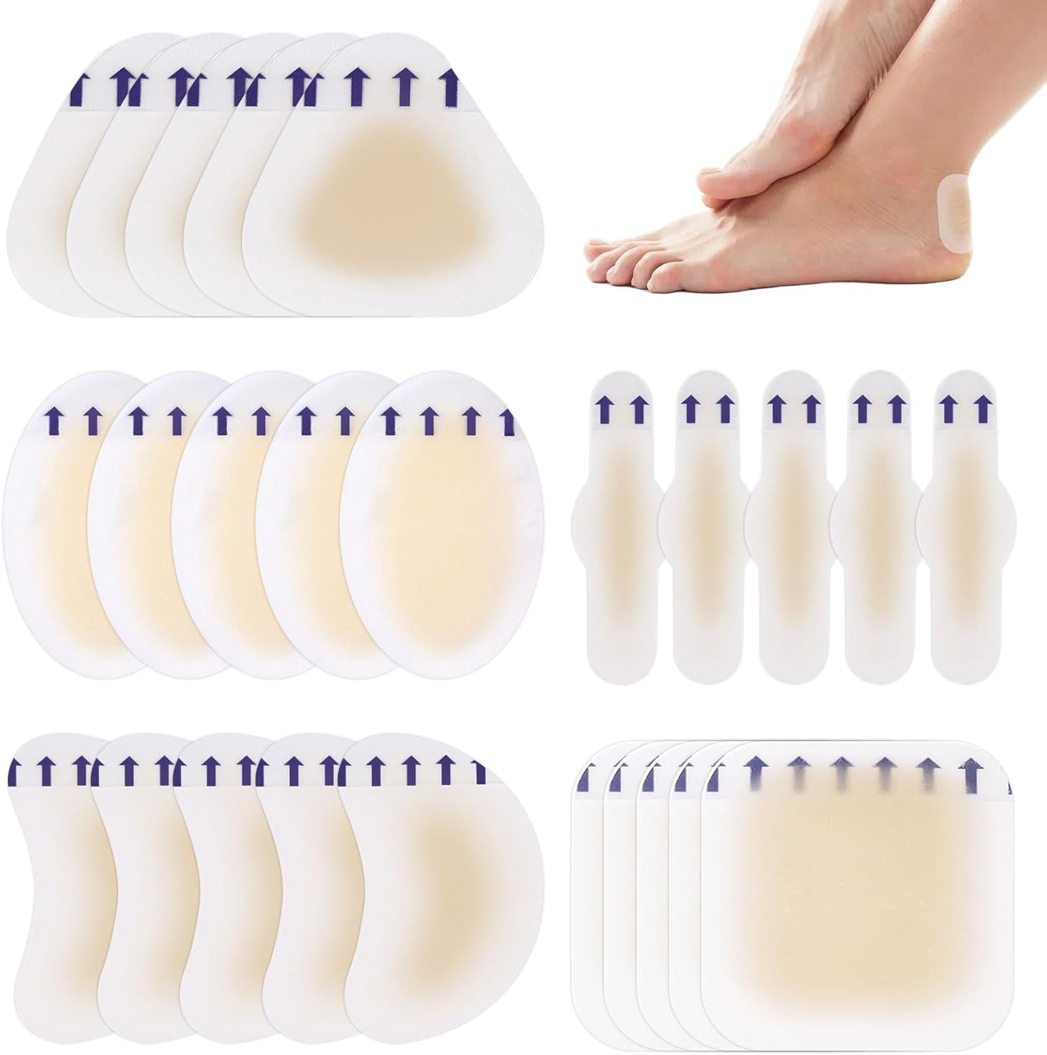 Blister Band Aid, 25 PCS Bandaids, Waterproof Bandaid, Invisible Gel Blister Cushions for Foot, Toe, and Heel Wear Prevention and Recovery, Ultra-Lightweight and Ultra-Thin Pads Bandages (5 Styles) image number 1