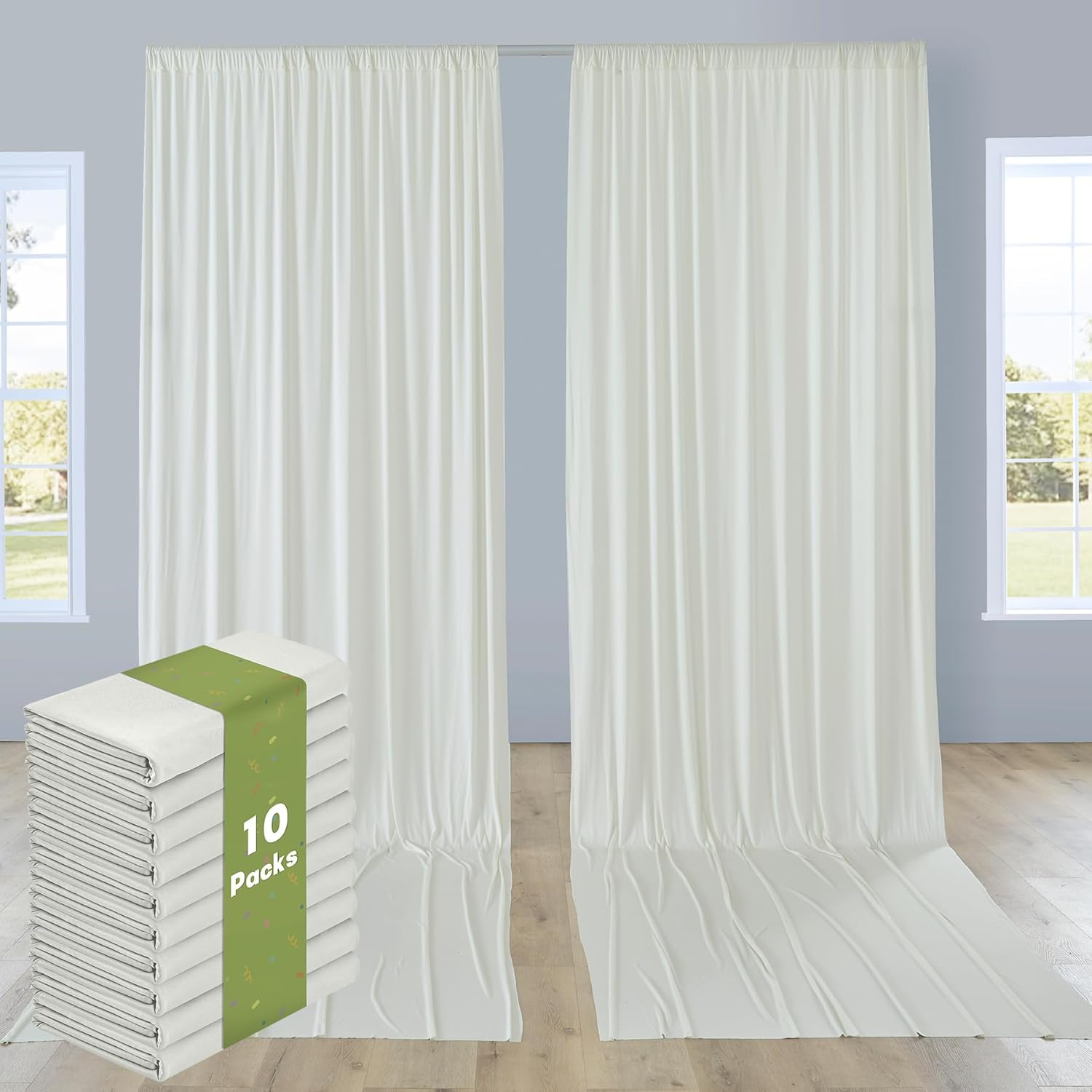 50X14Ft Ivory Backdrop Curtains for Parties, Wrinkle Free Polyester Ivory Photo Backdrop Drapes 10 Panels 14 Ft Long Back Drop Cloth for Wedding Birthday Photography Background Party image number 4