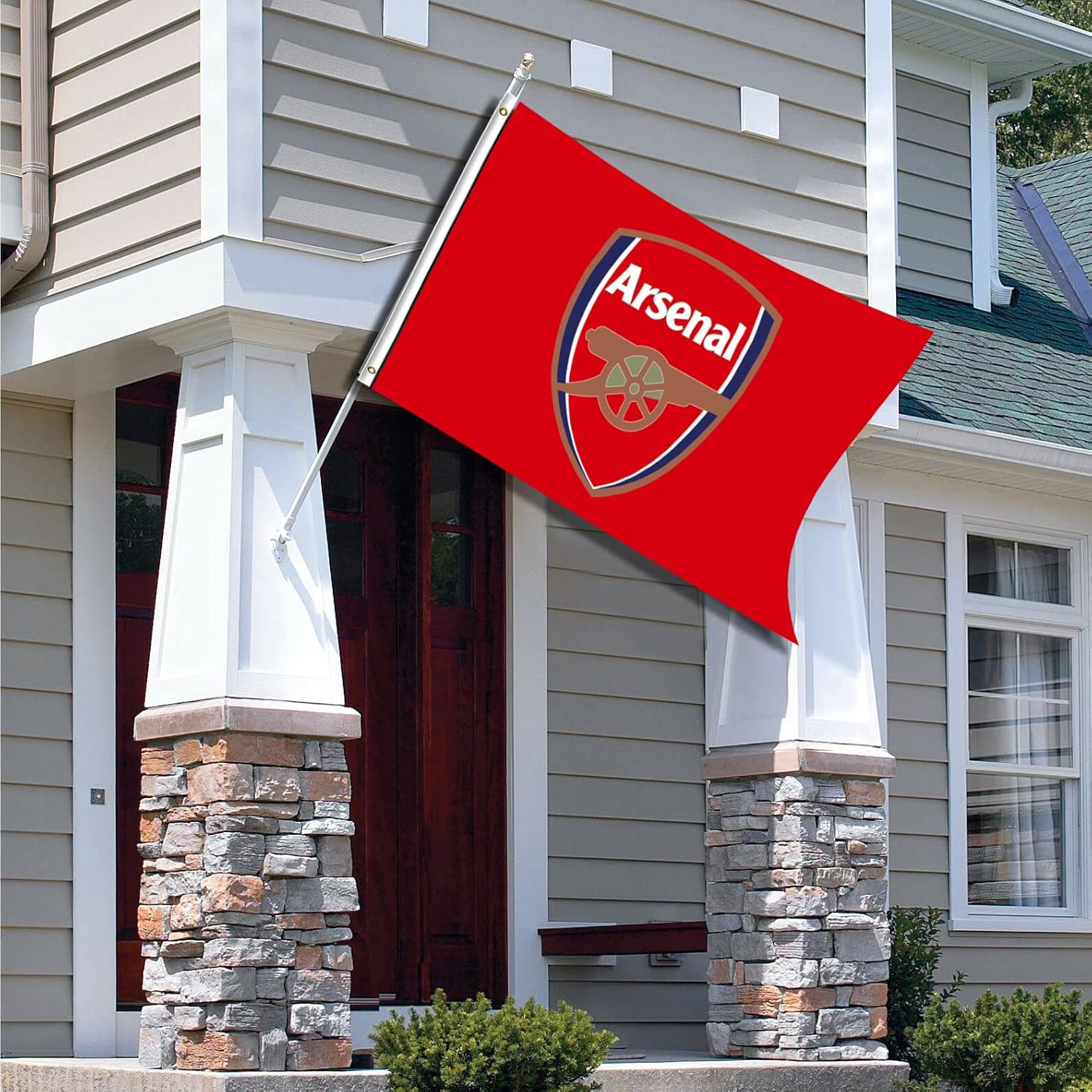 Eksent Arsenal Flag Banner 3X5 Feet Soccer New Futbol Club Red with Metal Grommets(Bright & Vibrant 150D Polyester) with Two Grommets for Garage Man Cave Durable