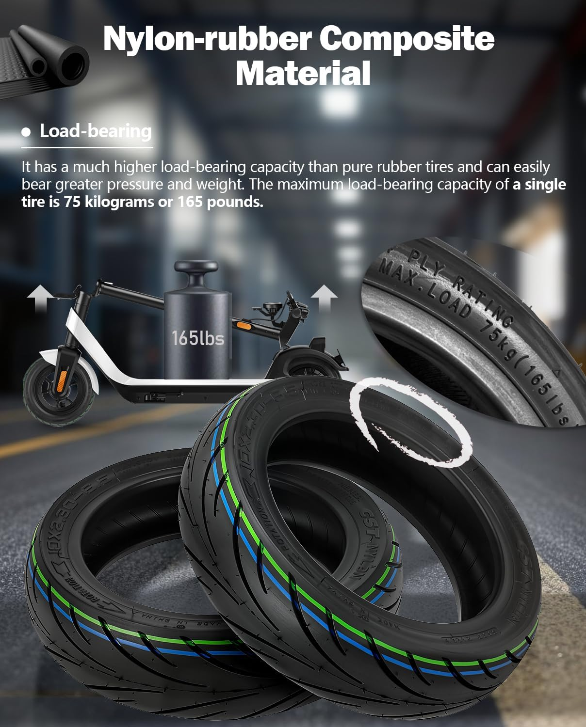 9.5 X 2.50 Off-Road Tire 9.5 Inch Tubeless Tire for Niu KQI3 Electric Scooter Accessories Rear Front Wheel Replacement Tire Anti-Skid Shockproof image number 1