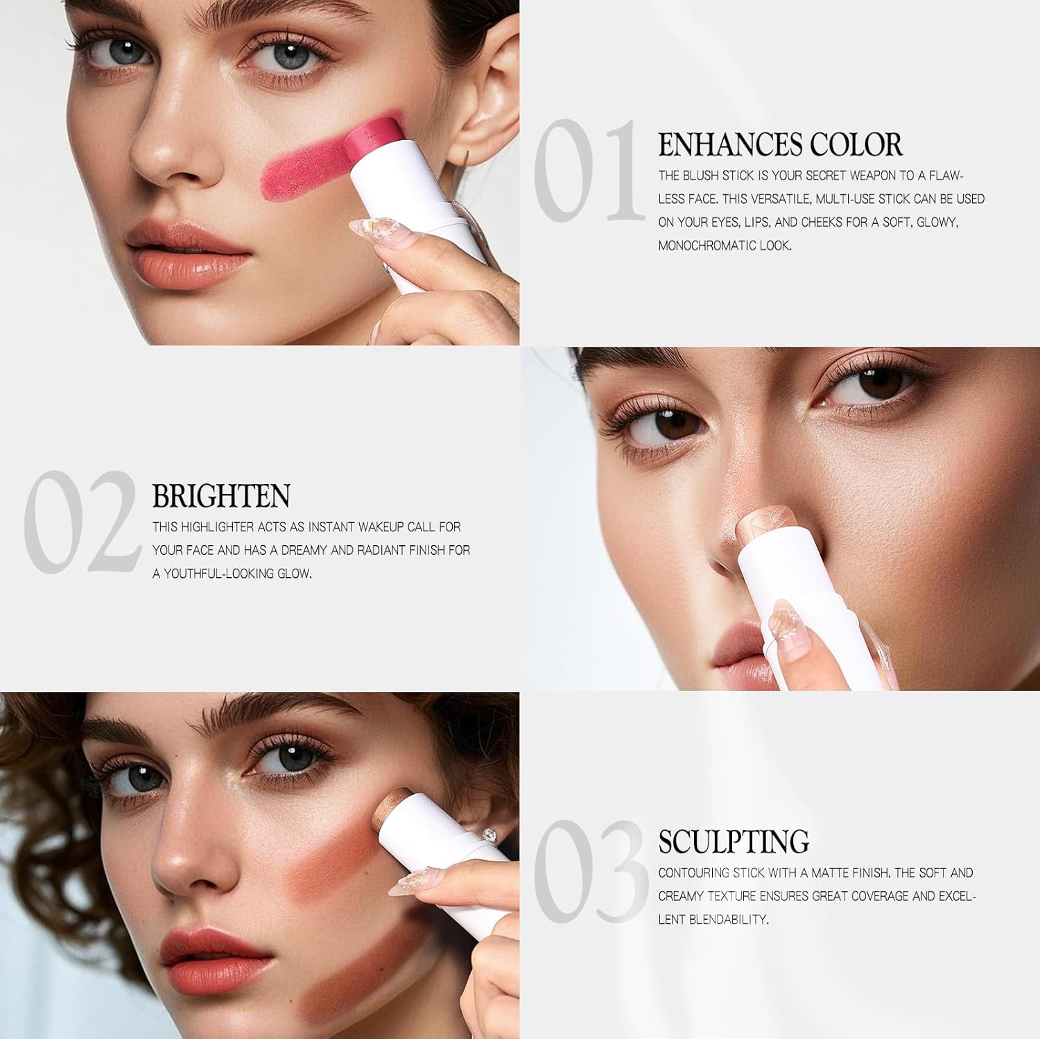 Bayfree 3 PCS Makeup Cream Contour Stick Set, Highlighter, Bronzer & Blush Stick Trio for Face, Long Lasting, Natural Face Contour, Dewy & Matte Finish, Suitable for All Skin image number 2