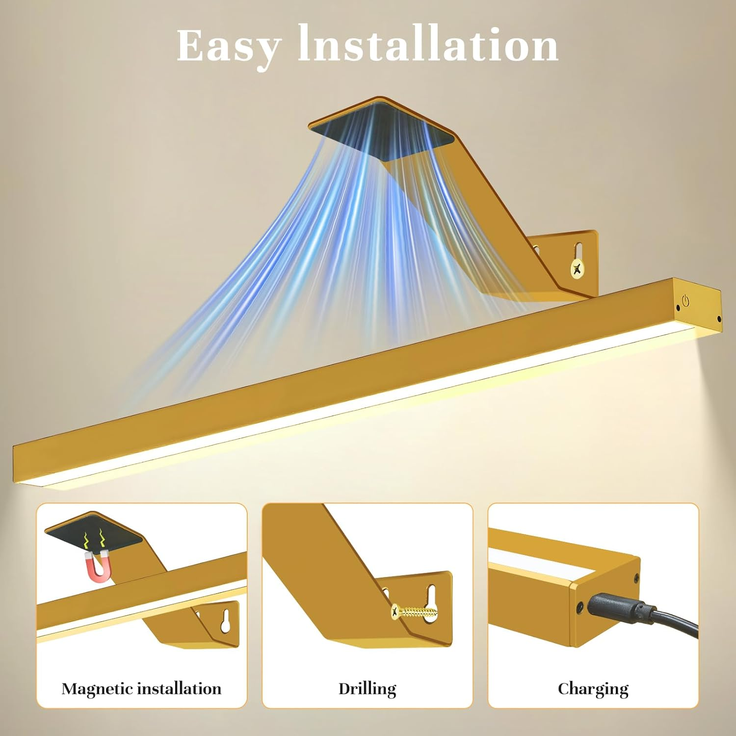 Picture Light Battery Operated, 16In Wireless Art Light Rechargeable, Cordless Display for Paintings with Remote, Timer, Dimmable Wall Sconce for Portraits, Frames, Gallery (Gold)