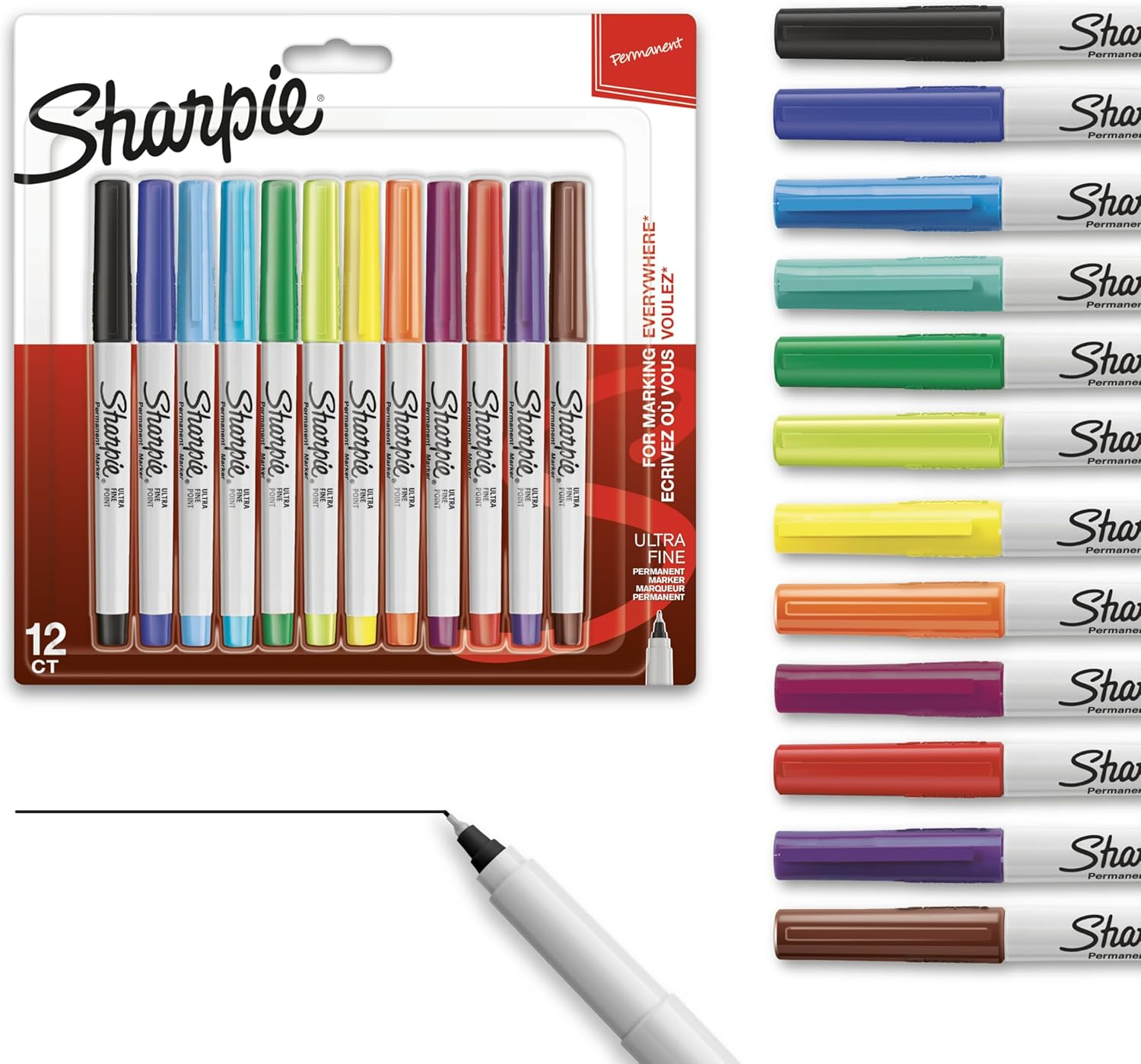 Sharpie 37175 Permanent Markers, Ultra Fine Point, Assorted Colours, 12 Count image number 5